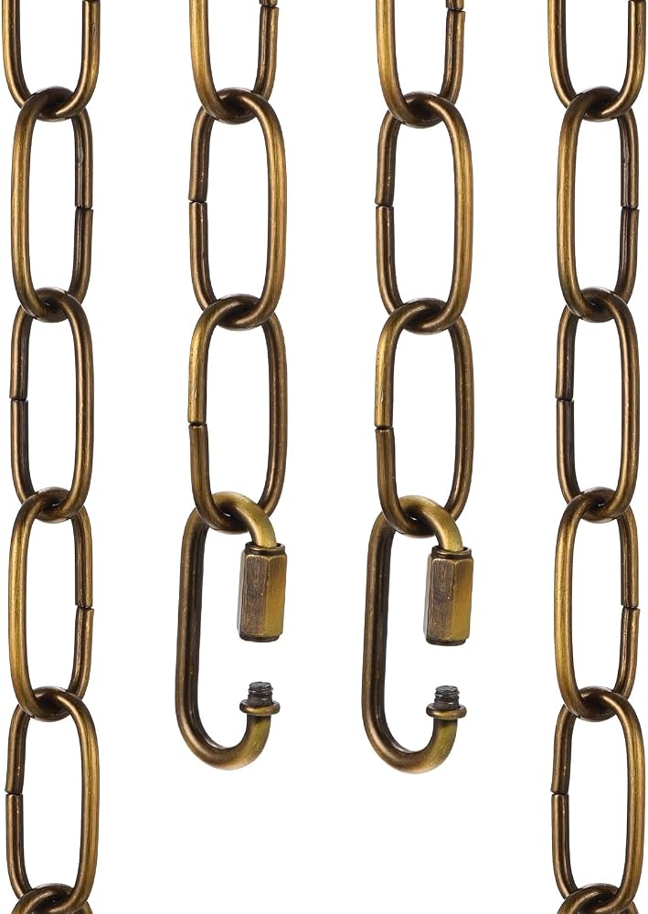 uxcell 61.4cm(2피트) 조명 걸이 체인, 3mm/0.12인치 루핑 메탈 펜던트 샹들리에 체인 익스텐션, 벽걸이 식물 펜던트 샹들리에 조명 기구용 퀵 링크 잠금 장치 2개, 골드 브론즈 — 사진 1