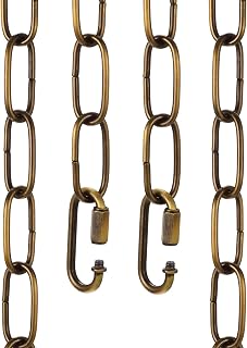 uxcell 61.4cm(2피트) 조명 걸이 체인, 3mm/0.12인치 루핑 메탈 펜던트 샹들리에 체인 익스텐션, 벽걸이 식물 펜던트 샹들리에 조명 기구용 퀵 링크 잠금 장치 2개, 골드 브론즈
