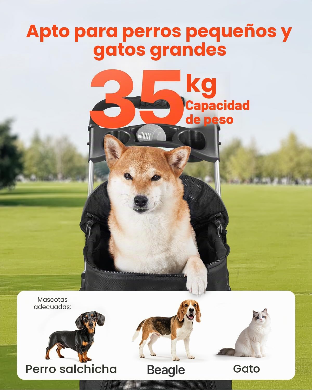 VEVOR Cochecito para Mascotas Capacidad de 16 kg Carrito Plegable para Perros de 4 Ruedas con Portabebés Desmontable Ventana de Malla Tela Oxford 600D con Freno para Mascotas Pequeñas Medianas