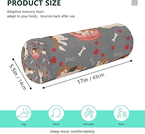 Miniatura 2 de Valentine Beagle Dogs Hearts Bones Bolster Pillow for Reading Sleep Neck Roll Pillow Round Pillow Chair Cushion for Neck Pillow Covers with Zipper