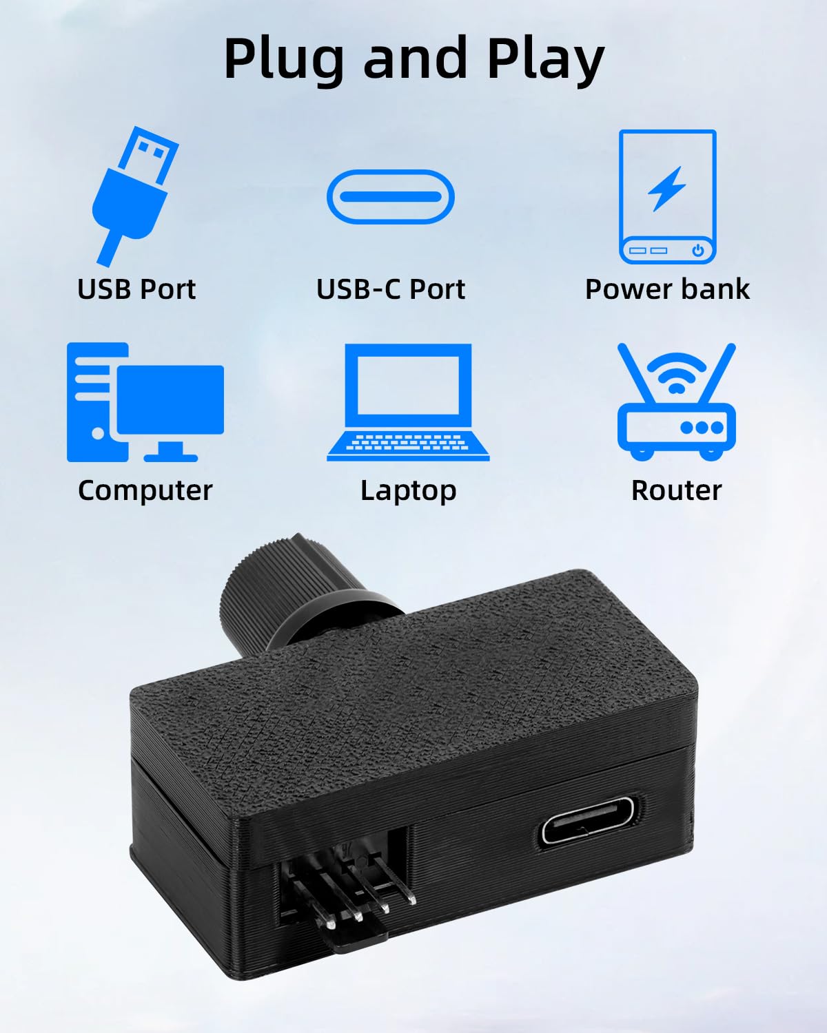 GELRHONR Piasta wentylatora PWM, 4-pinowy kontroler wentylatora, rozdzielacz 4-drożny z kablem zasilającym USB-C, wyjście 8 W