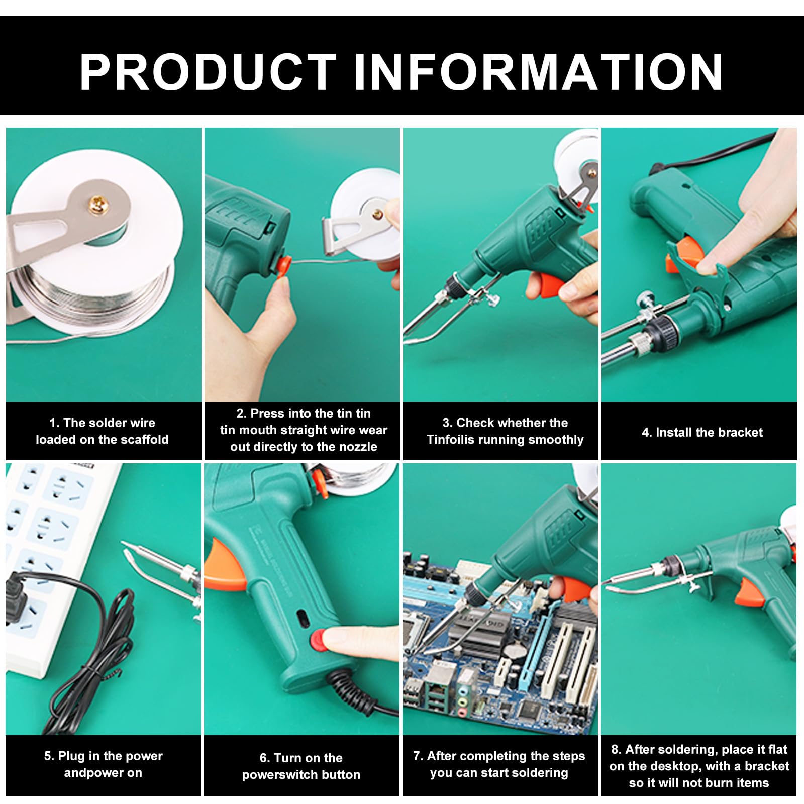 Soldador automático de mano, kit de pistola de soldar electrónica de 60 W con bomba desoldadora, 2 pinzas, alambres de soldar y soporte, soldador de mano