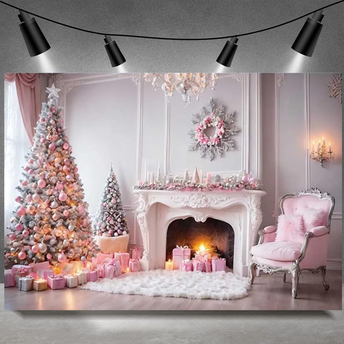 Amazon.com : Pink Fireplace Wreath Photography Backdrop Xmas Pine