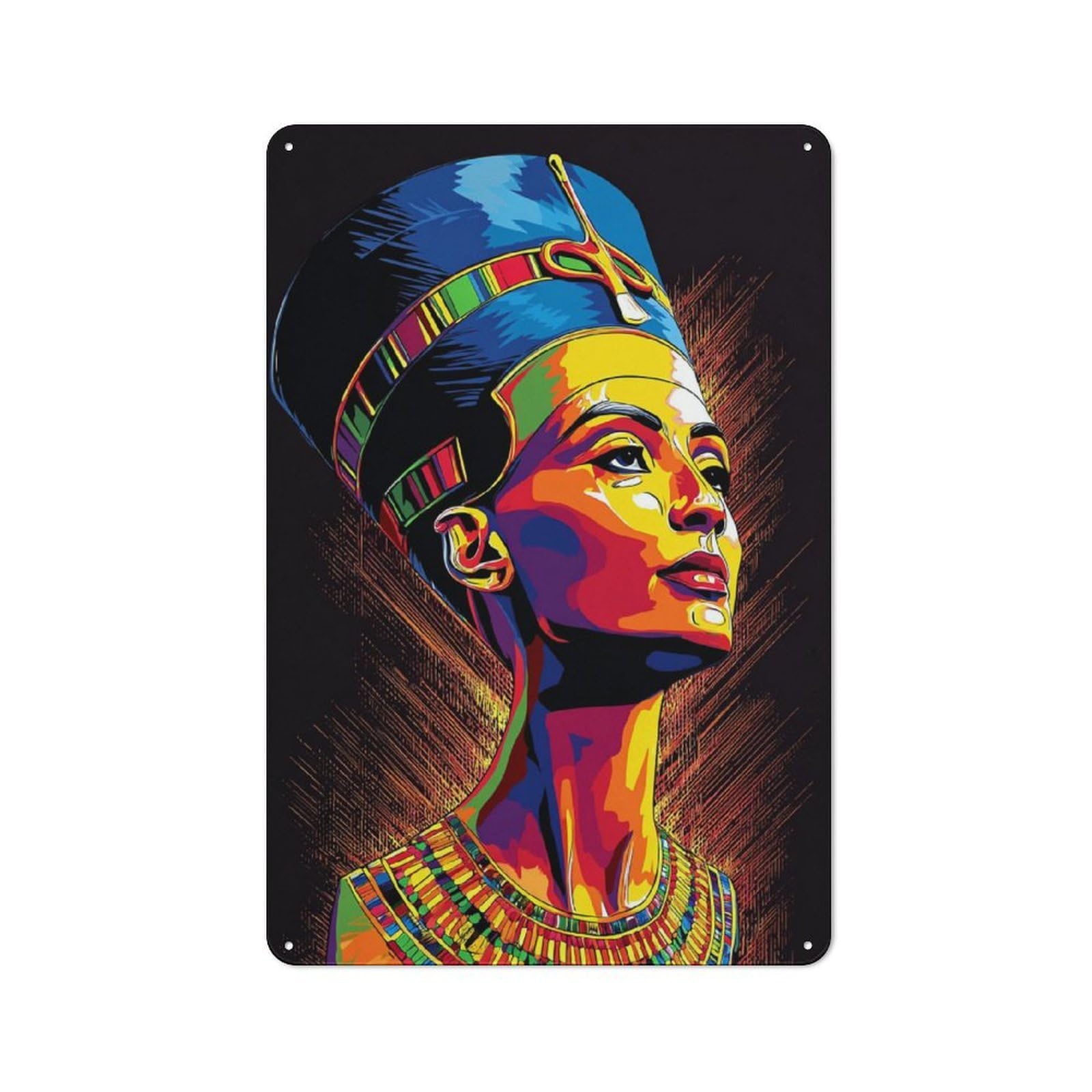 Junmoney Colorful Egyptian Queen Portrait -9 Rustic Tin Wall Plaque 30X20cm Featuring For Pub Or Café, A Decorative Christmas Gift For Café Interior Fans
