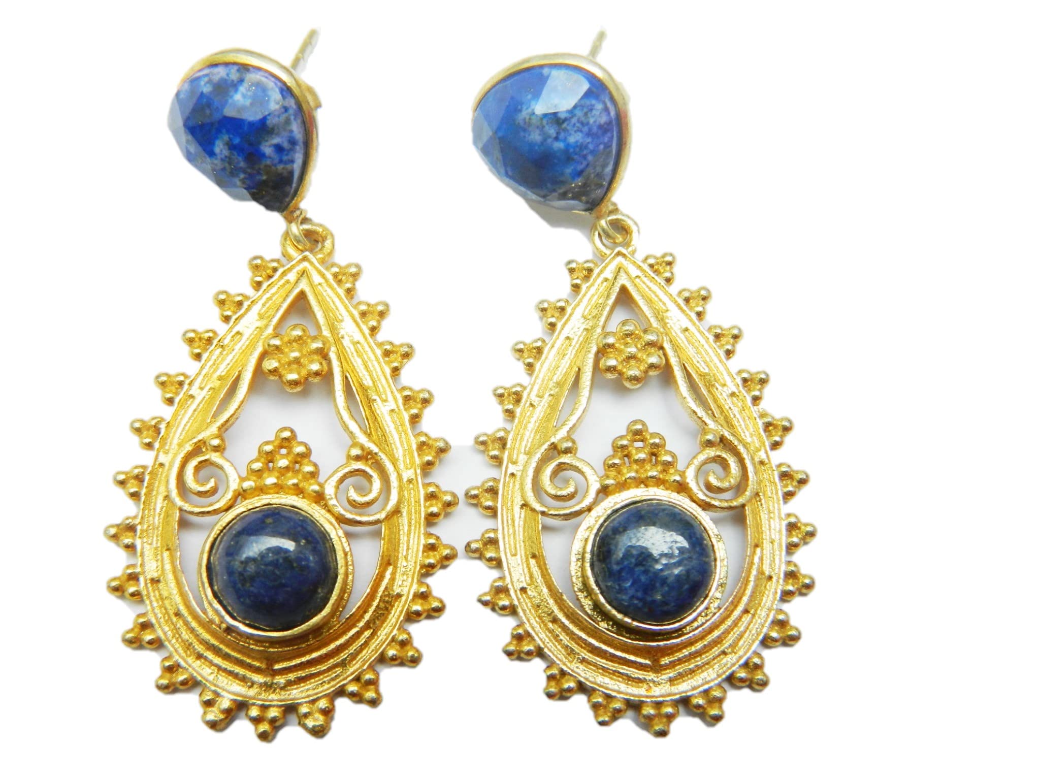 Natural Lapis Lazuli Earring, Gemstone Brass Earrings, Gold Plated, Bohemian, Bridal earring, Beautiful Fashion Jewelry, Gift for Women (B0B39HC23F) Amazon Price History, Amazon Price Tracker