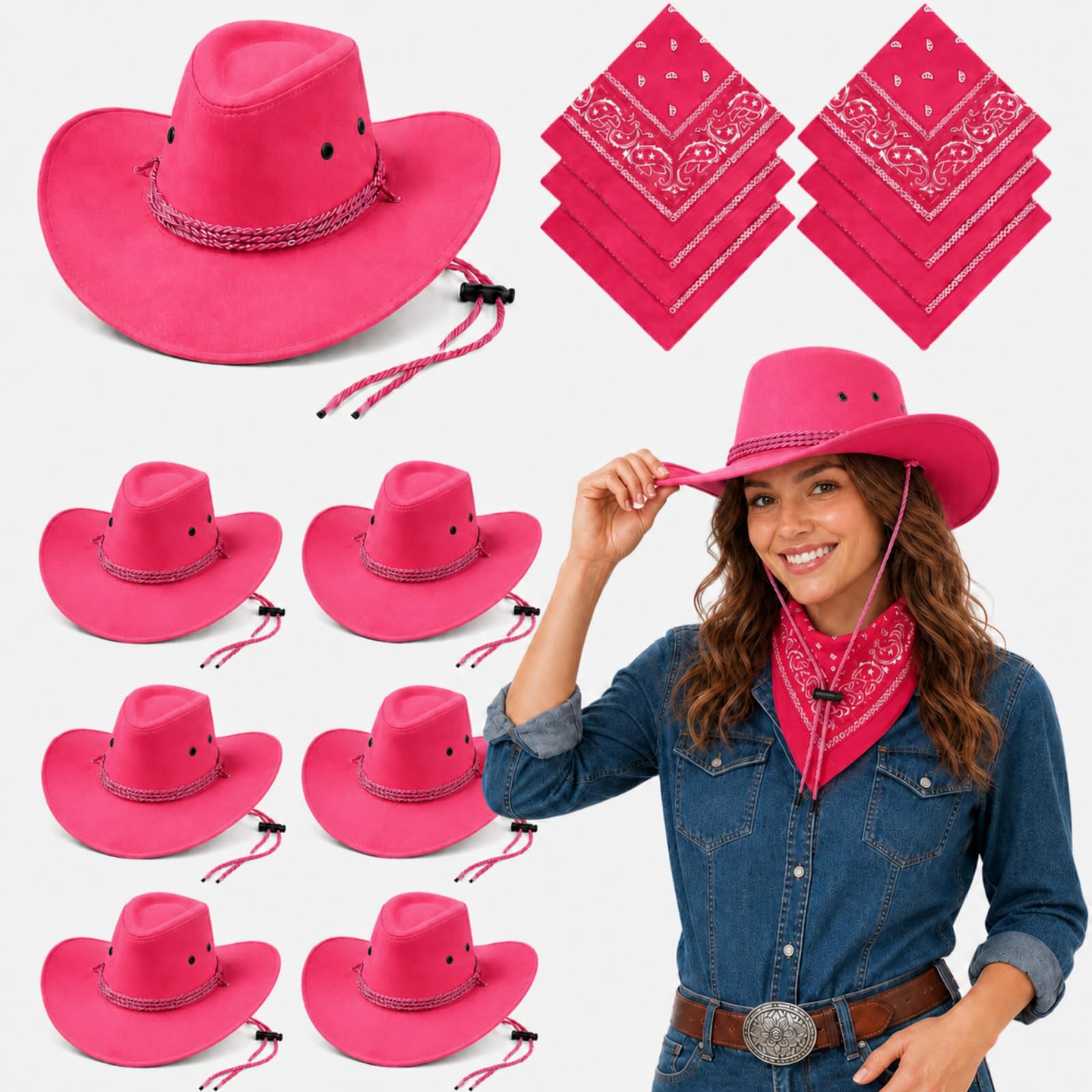 Zhanmai 12 Pcs Cowboy Hat and Bandana Cowboy Cowgirl Hats Bulk Western Party Costume Halloween Accessory