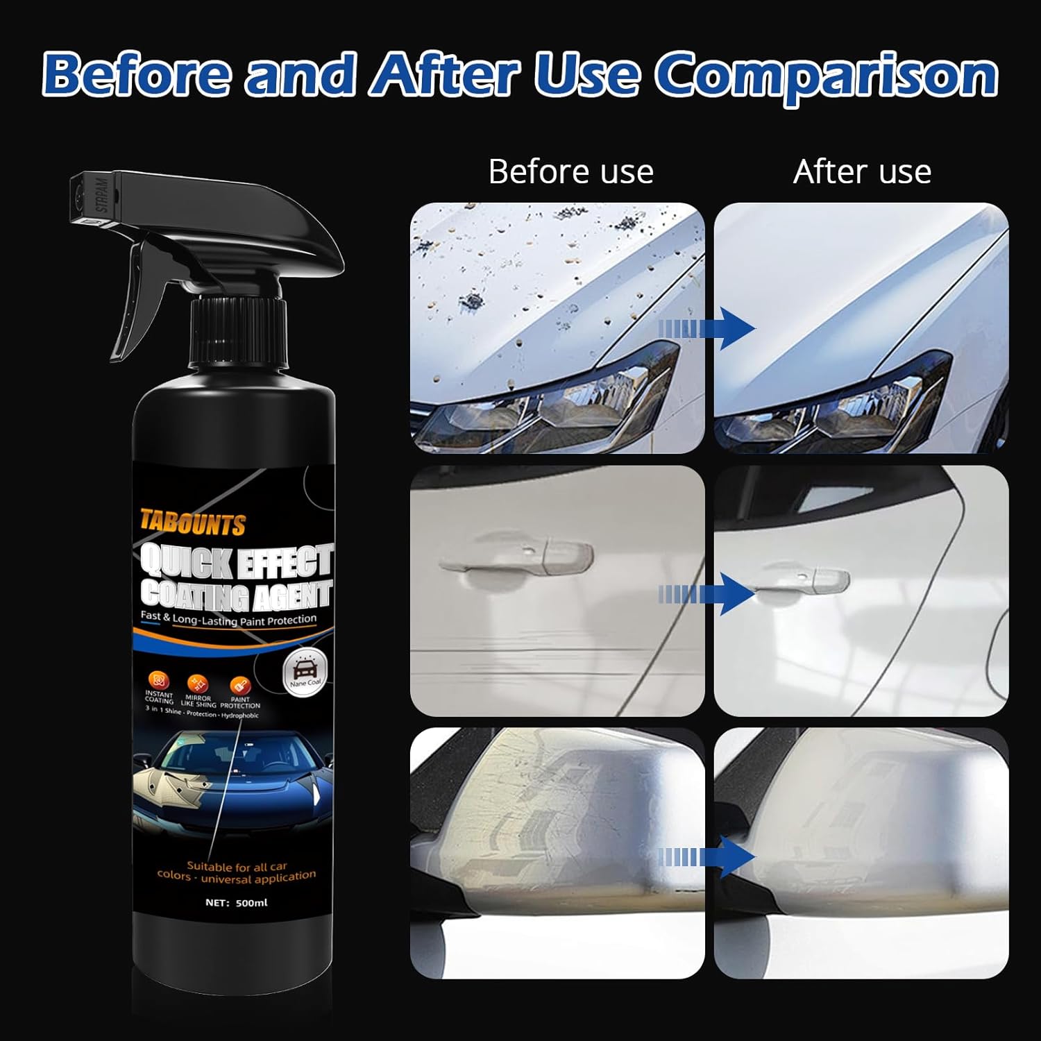500ml Quick Effect Coating Agent for Car - 2026 Upgrade Car Coating Spray, Scratch Repair, Oil Film Removal,Helps Refresh Exterior Gloss & Reduce Surface Buildup (Silver) - Image 6