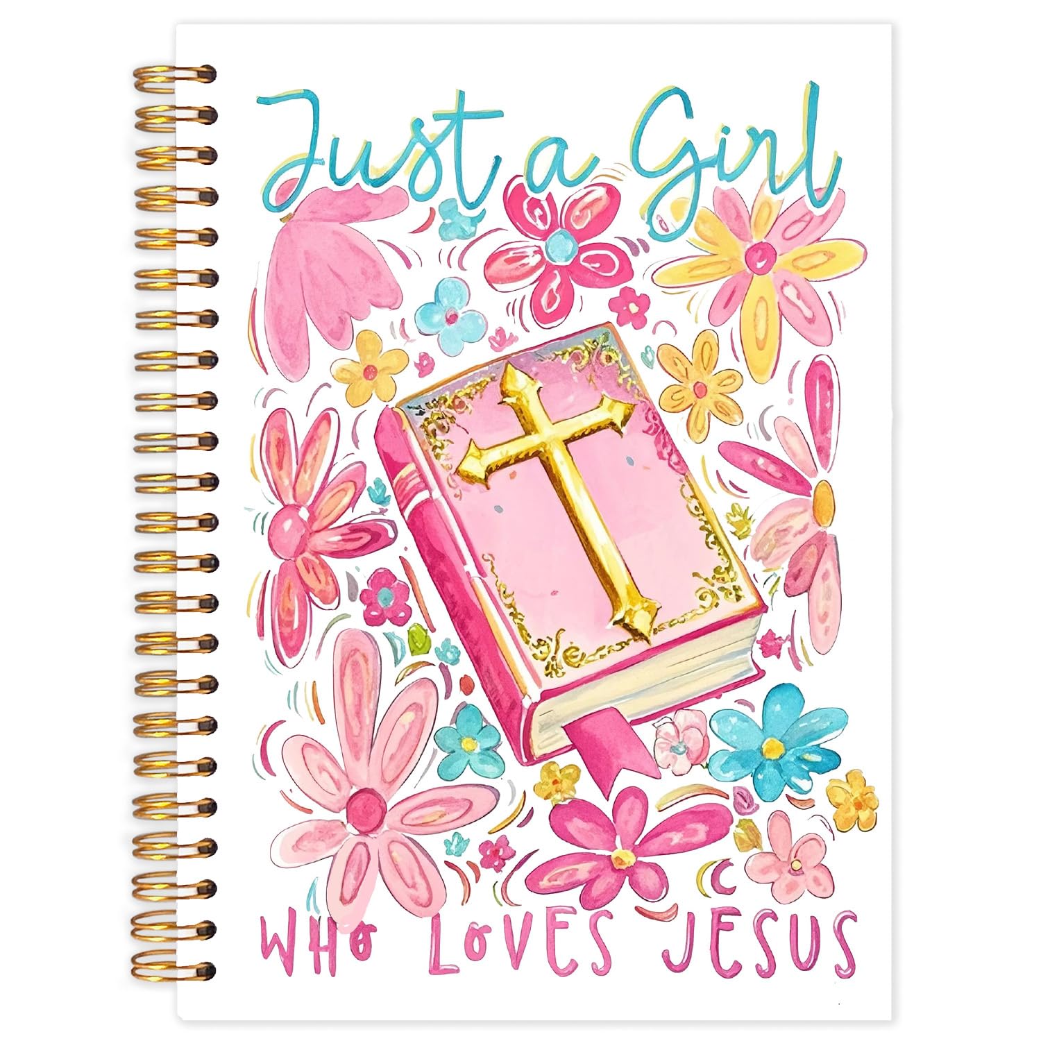 Yhtrg Pink Floral Christian Notebook, Just a Girl Who Loves Jesus Bible Floral Journal Spiral Notebook for Women, Bible Scripture Journals for Writing, Christian Gifts for Women, 5.5x8.3 Inch — image 1