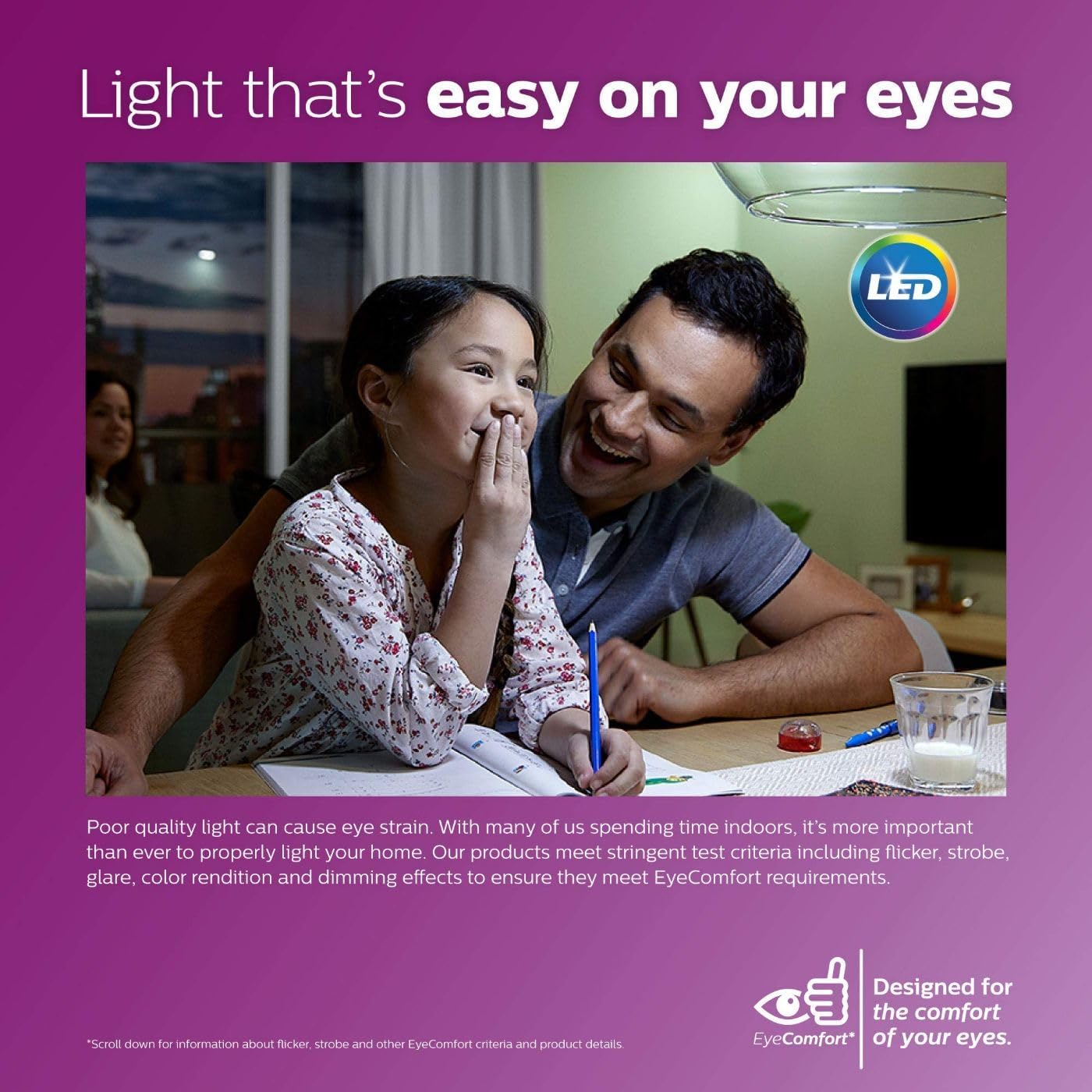 Philips LED Flicker-Free Frosted A19 Light Bulb, Dimmable Warm Glow Effect, 800 Lumen, 2700-2200K, 8.8W=60W, E26 Base, 6-Pack