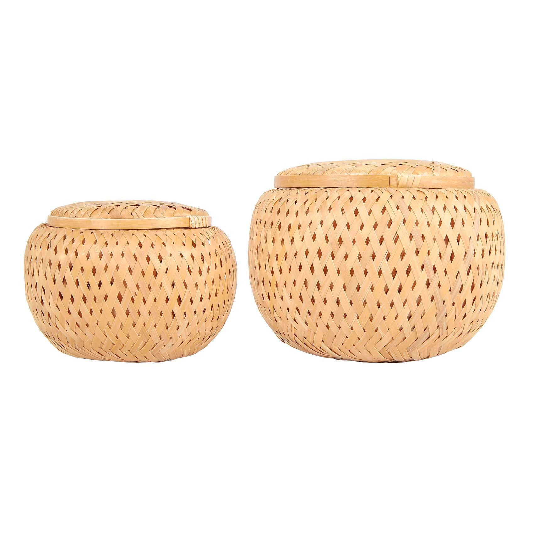 Qezodsx Set mit 2 Kleinen Dekorativen Bambus KRben mit Deckel Zur  Aufbewahrung Kleiner GegenstNde. Handgefertigte und Geflochtene Bambus Box  Zur Aufbewahrung : Amazon.de: Kche, Haushalt & Wohnen
