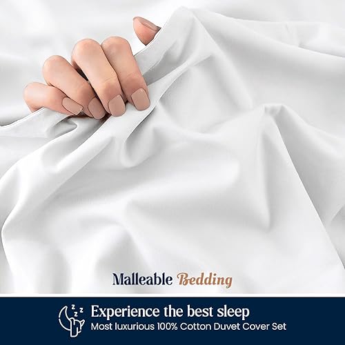 Miniatura 4 de Juego de fundas de edredón de tamaño King Plus 128 x 120 pulgadas 100 algodón egipcio 1000 hilos ultra suaves y transpirables 3 piezas color blanco