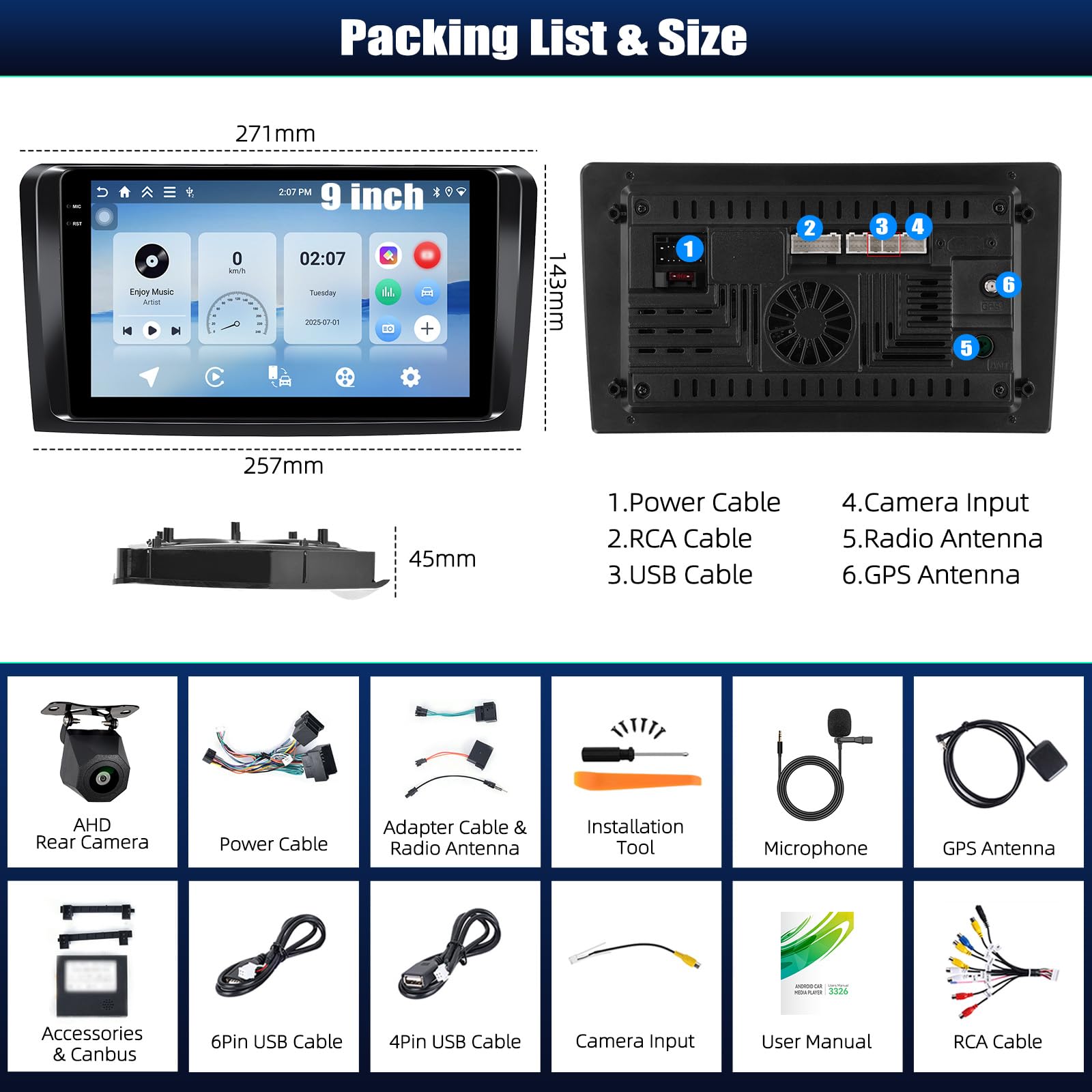 Android 15, 4G+64G GOHHDL Autoradio pour Mercedes Benz ML GL W164 ML350 ML500 GL320 X164 ML280, Écran Voiture 9 Pouces 2Din avec sans Fil Carplay Android Auto WiFi GPS FM/RDS BT SWC Caméra arrière&Mic