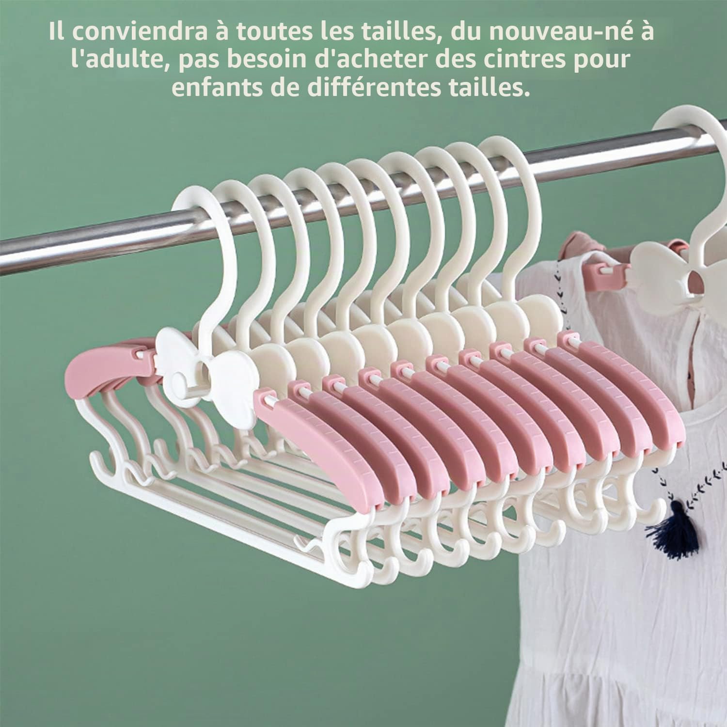 WJWSKI 28-37cm Cintre Enfant en Plastique, 20pcs Cintre Enfant Empilables, Antidérapants Cintre Bebe Extensibles pour vêtements d'enfants et bébés - Peu encombrant - Rose et Blanc