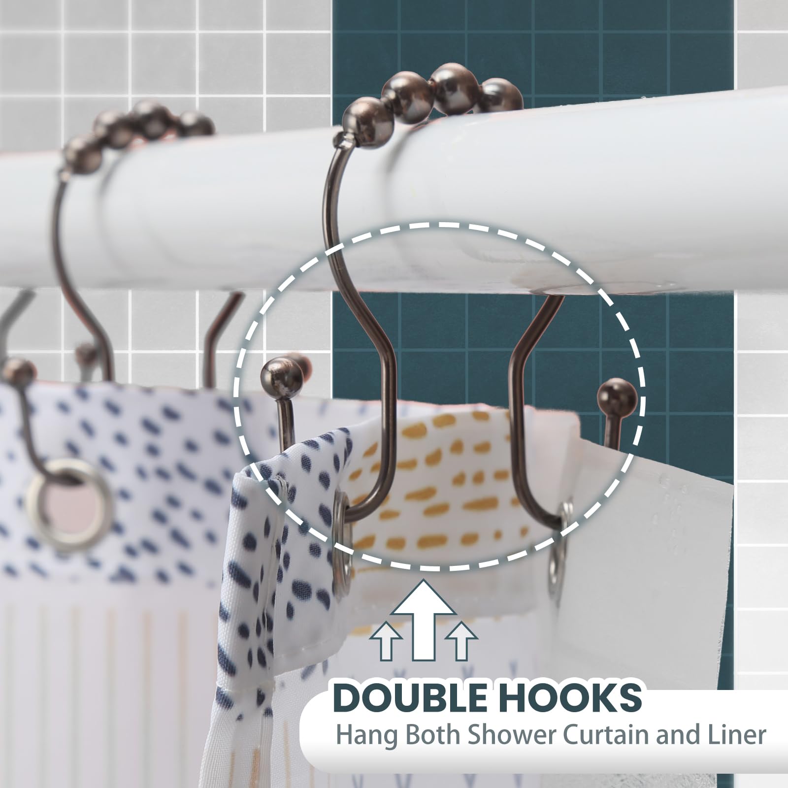 OEH – Lot de 12 crochets de rideau de douche en bronze antirouille, anneaux de rideau de douche en métal antirouille, doubles crochets pour rideau de douche, bronze