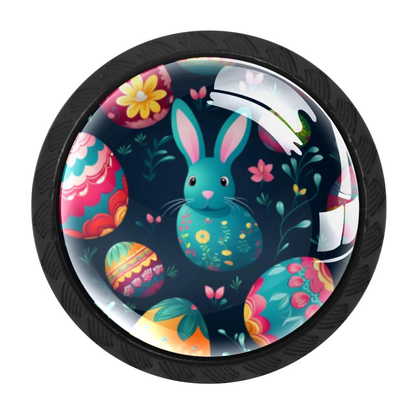 Chenzzzz Multicolored 20 4 Pieces Easter Drawer Knobs, 35Mm Black Kitchen Cabinet Knobs, Drawer Pulls And Knobs, Glass Cabinet Hardware Single Hole Knob For Cabinets And Drawers Round