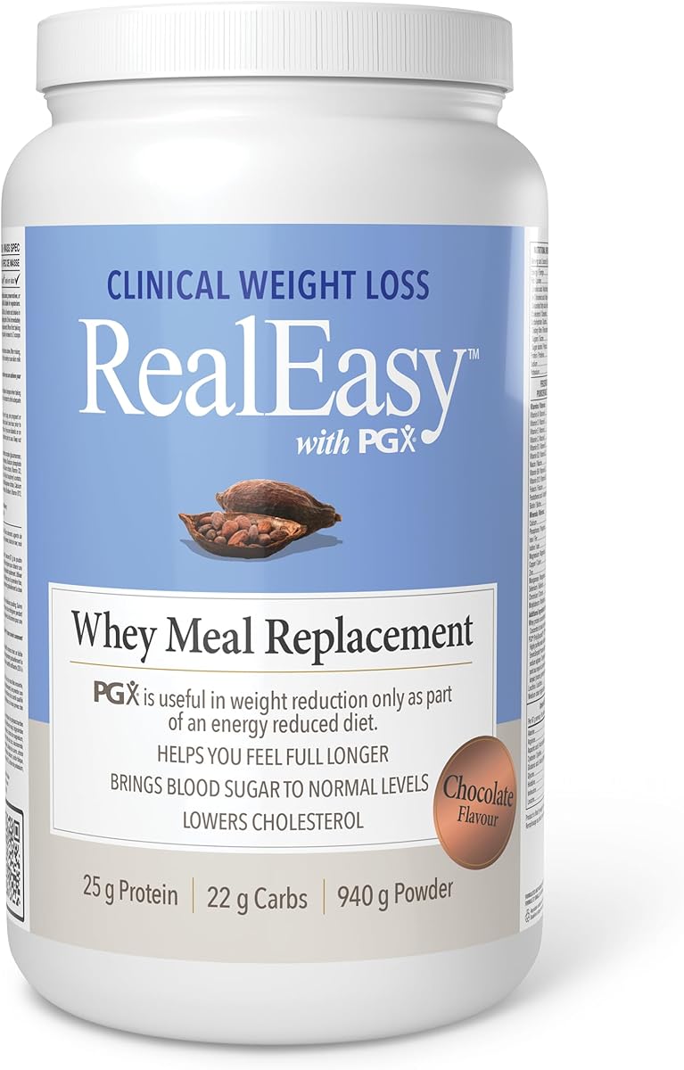 Natural Factors RealEasy with PGX Whey Meal Replacement, Chocolate Flavour, 940 g, 25g of Protein, 22 g of Carbs, Helps you Feel Full Longer, Proudly Canadian
