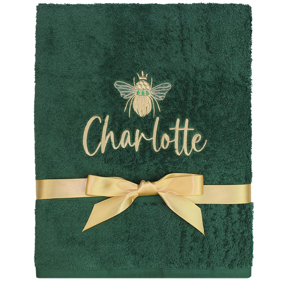 Teddyt's Bottle Green Personalised Gold Bee Embroidered Towel (Hand Towel, )