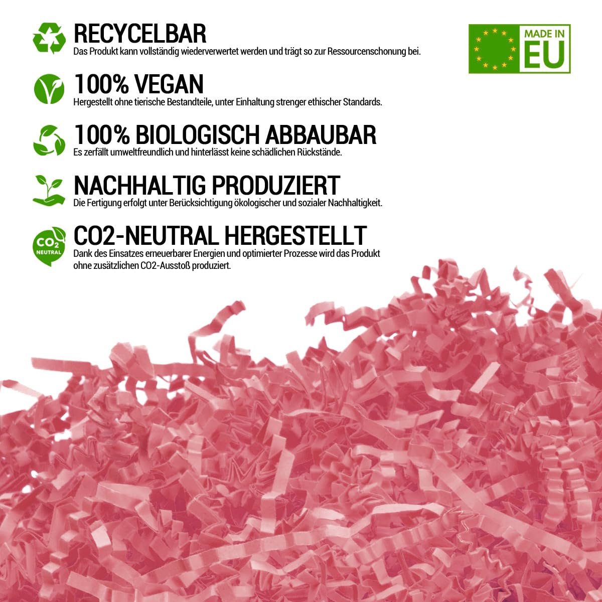 verpacking Geschenkfüllmaterial [Farbe & Menge wählbar] Polstermaterial aus 100% Recycling Papier Füllmaterial Pink 1 kg