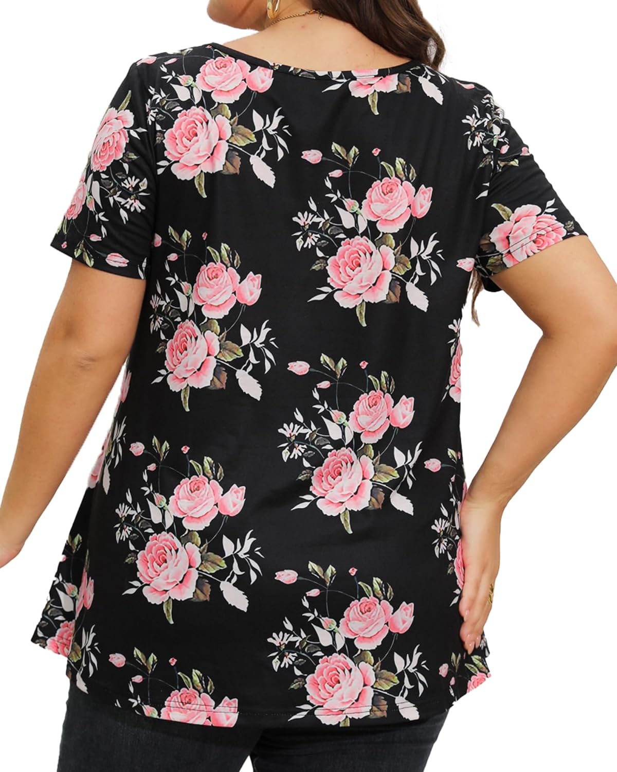 JOELLYUS Plus Size Tops for Women Tunic Floral Casual Short Sleeves T Shirts Flowy Blouses - Image 5