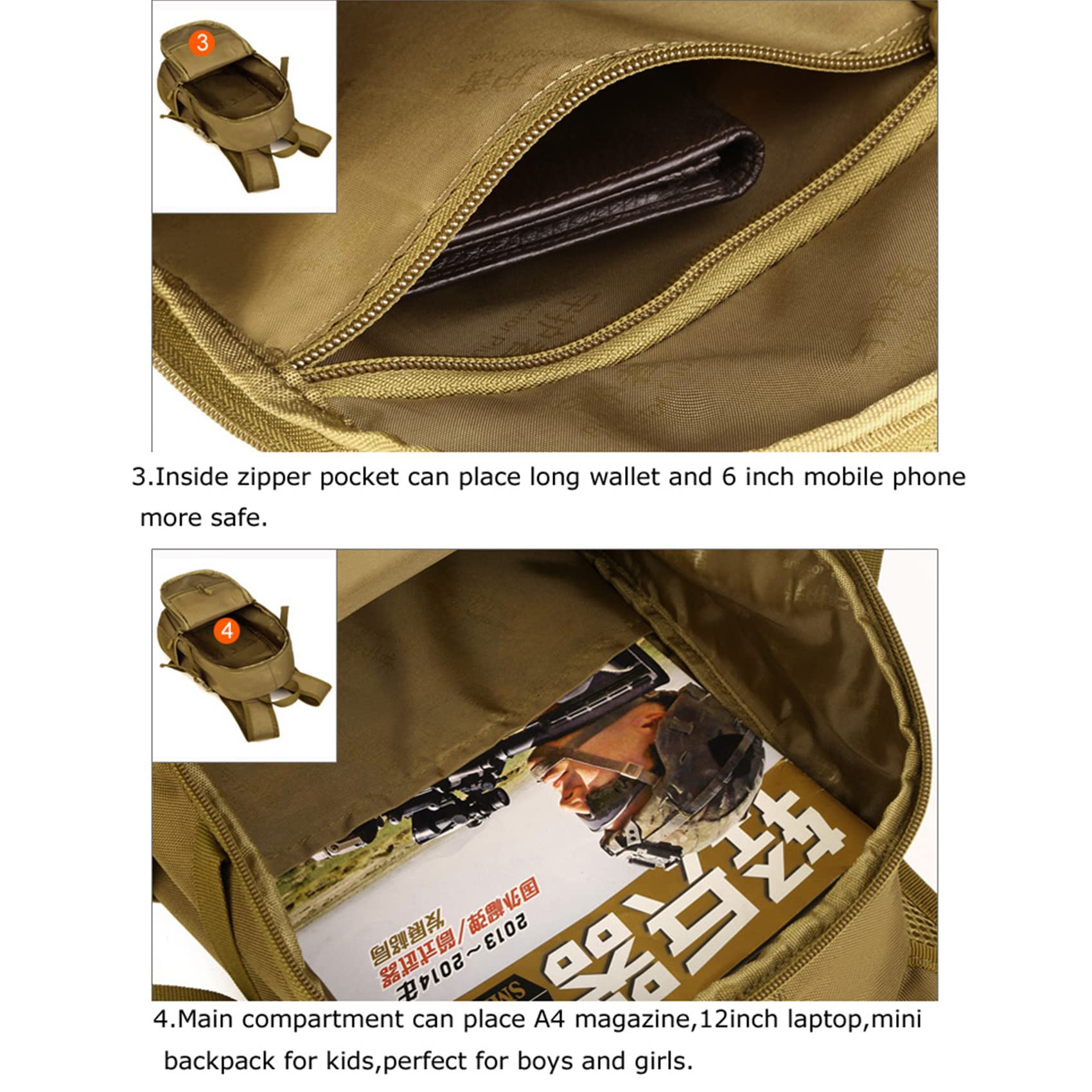 Wanderrucksack 12L Taktischer MOLLE-Rucksack Kinder Wasserdichter Kleiner Rucksack Schultaschen Kinder Militärrucksack Assault Pack,3,Einheitsgröße