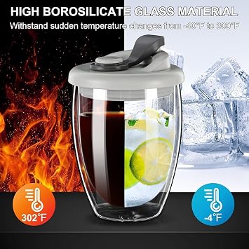 Aputue Çift Duvarlı Cam Kahve Kupası, 350ml Taşınabilir Silikon Kapaklı, Sıcak ve Soğuk İçecekler için, Yüksek Borosilikat Cam, Seyahat ve Ev Kullanımı için
