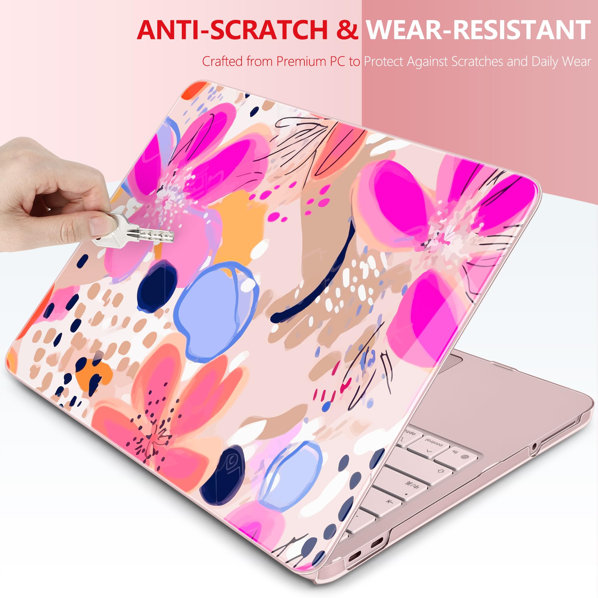 DONGKE Compatible avec MacBook Neo 13" 2026 A3404 A18 Pro puce et Touch ID Coque rigide en plastique avec protecteur de clavier, protecteur d'écran et bouchons de poussière, motif floral artistique