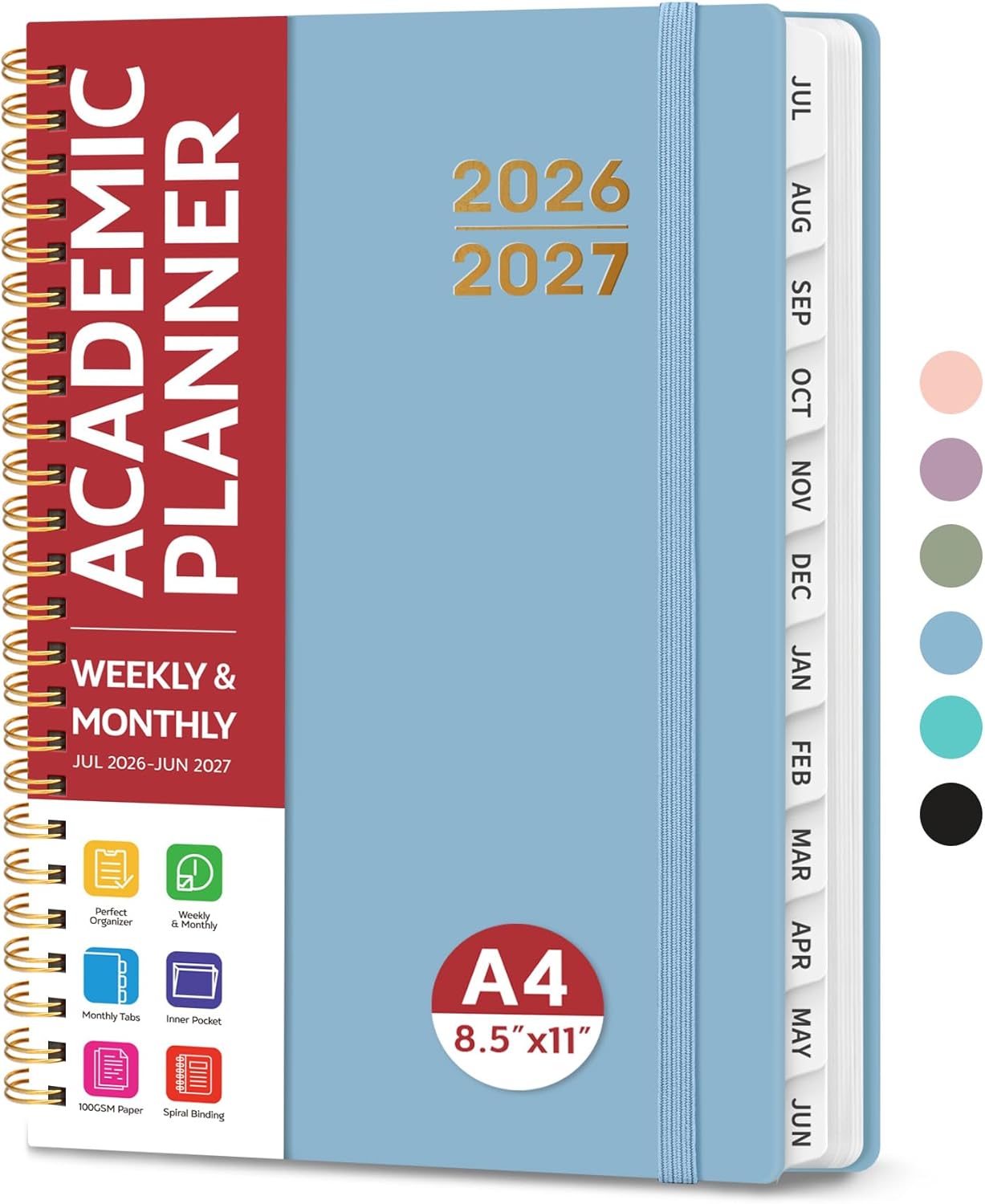 Planner 2026-2027 for Women & Men, Academic Monthly and Weekly Calendar Planner, Jul 2026 - Jun 2027, A4 (8.5" x 11"), Teacher Student Planning Book with Tabs, Ideal for Office School Supplies - Baby Blue