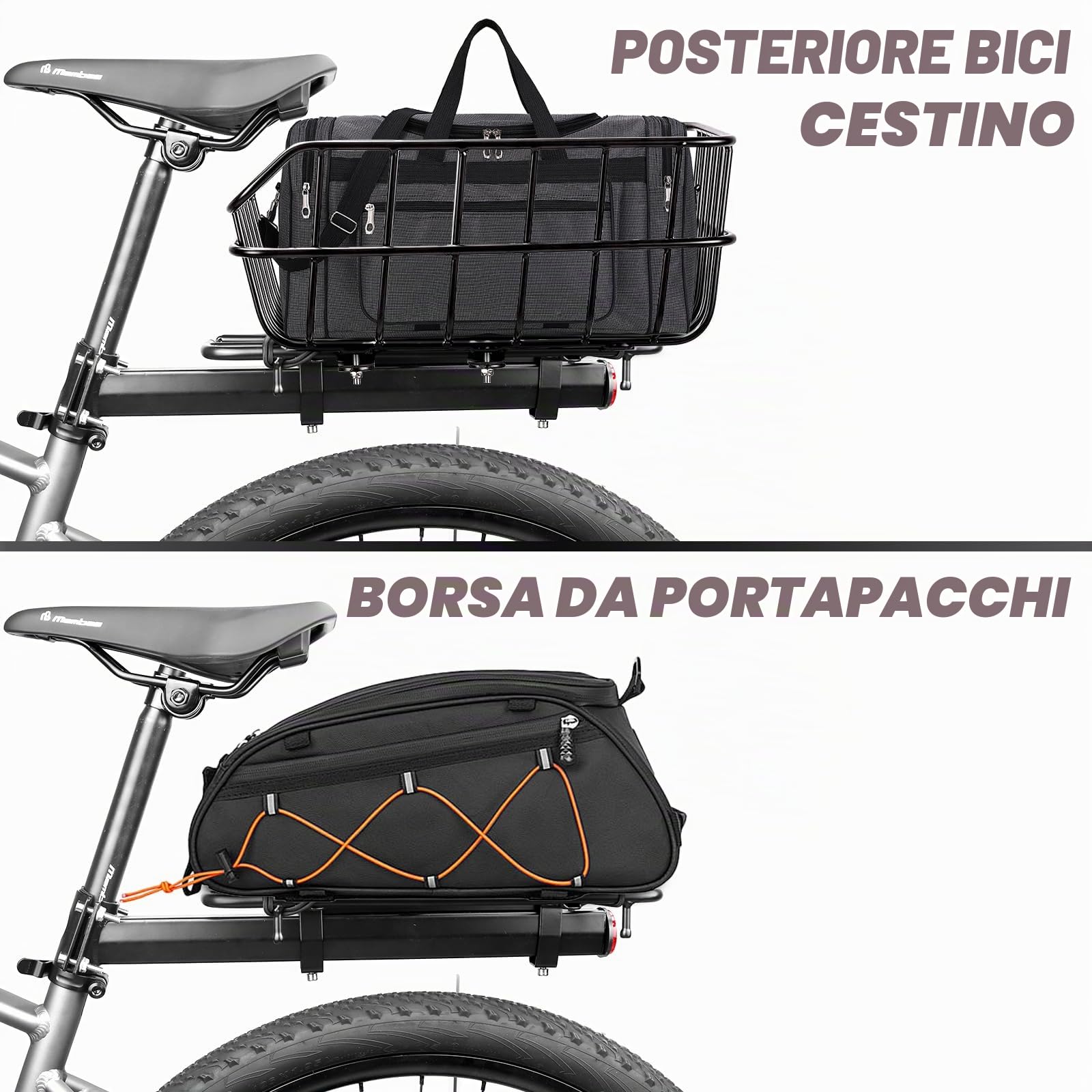 MEGHNA Portapacchi universale per bicicletta posteriore, portata 30 kg, regolabile per ruote da 20 – 29 pollici, robusto portapacchi in alluminio, facile da montare con attrezzi