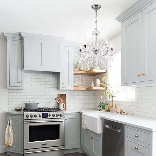 Miniatura 5 de Candelabros de cristal de 5 luces 21 x 18 pulgadas tallo de cristal transparente con cristales acrílicos y cuentas para sala de estar habitación de