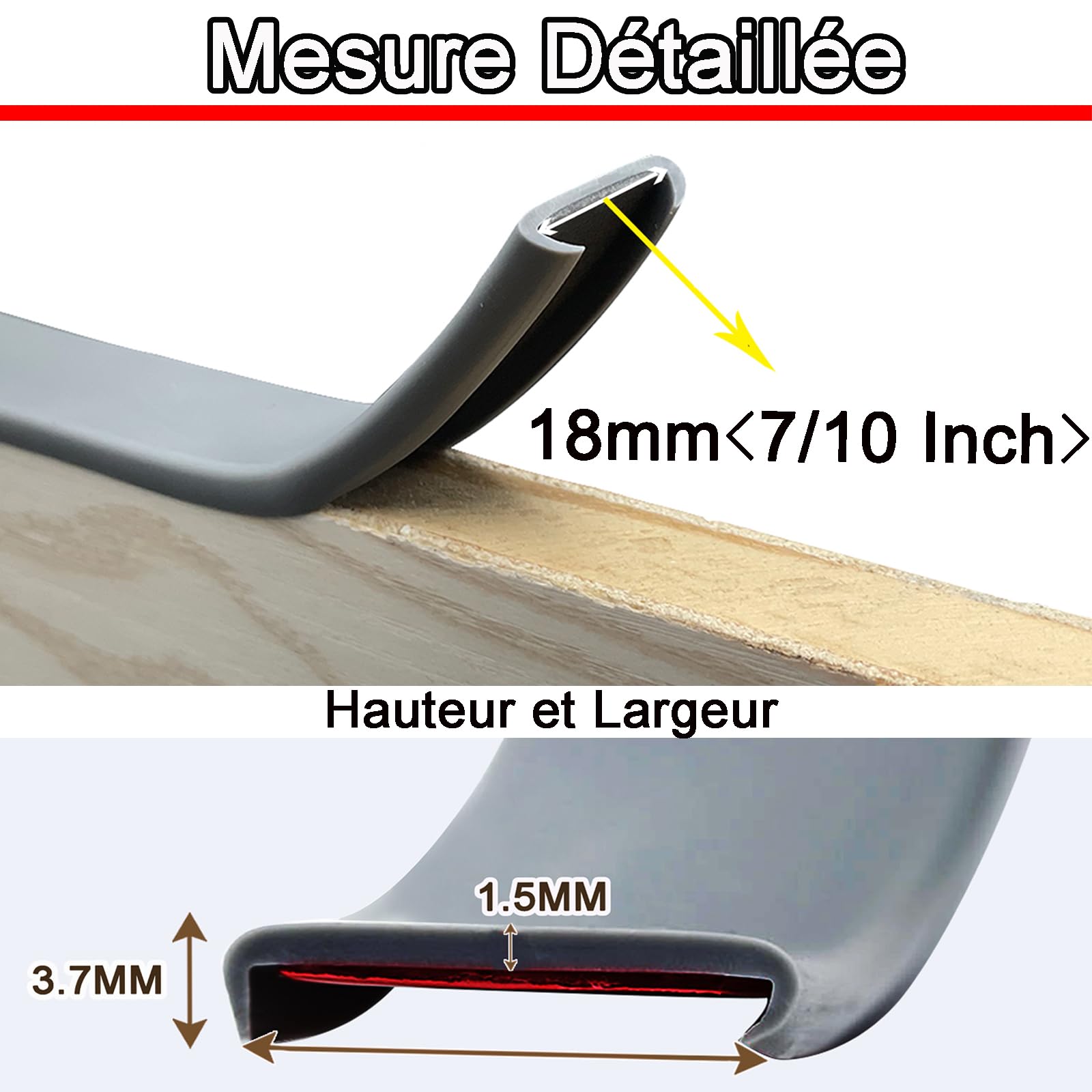 Bande de Chant Protection Bord de Table Bebe, Autocollante Bande Protection Meuble, Flexible Forme de U Protections Bords et Coin de d'angles, pour Placard, Réparation de Meubles (Gris, 18 mm x 3 m) - 2