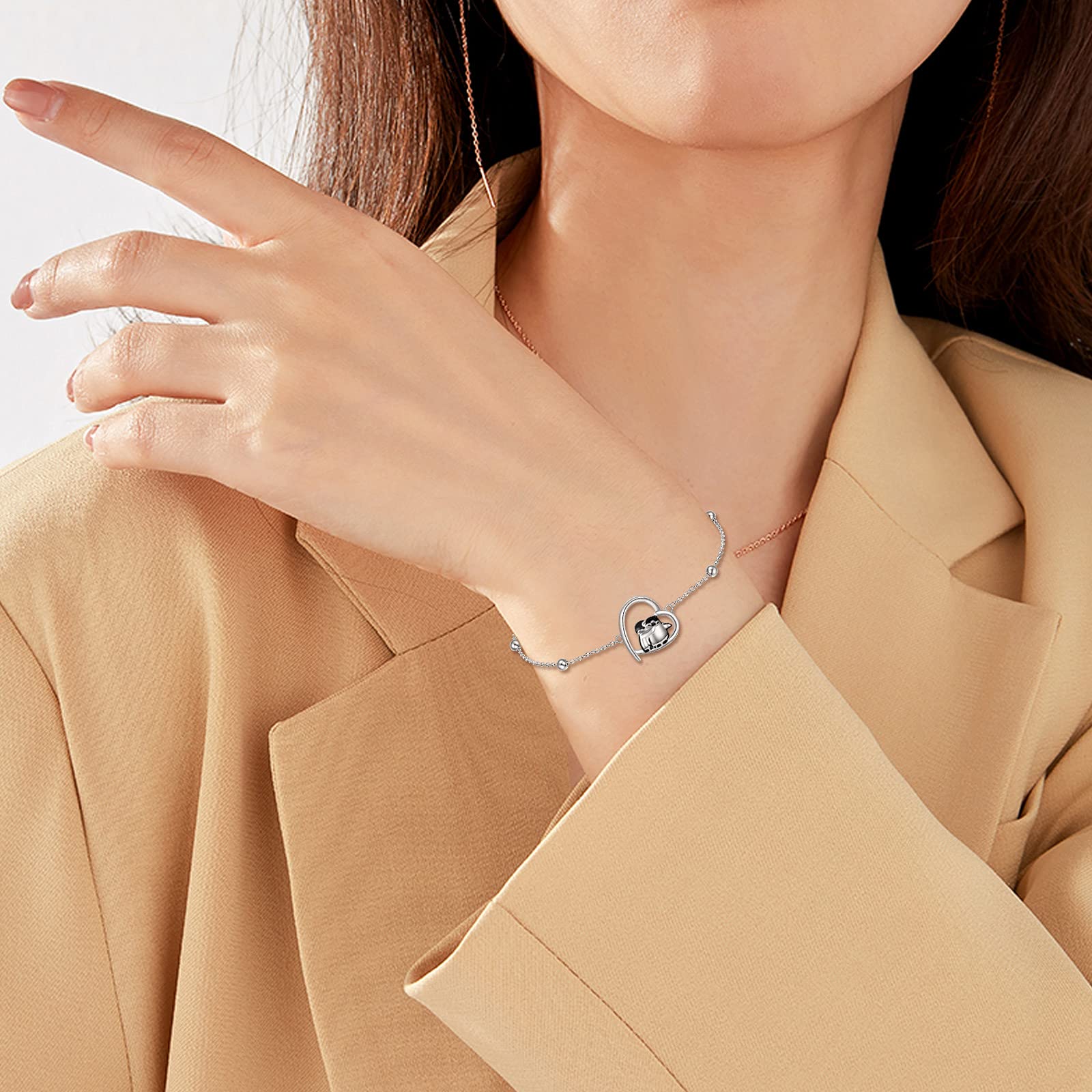 YAFEINI Pinguin/Meerschweinchen Armbänder Pinguin Geschenke 925 Sterling Silber Umarmt Pinguine Niedlicher Tierschmuck für Frauen Schwester