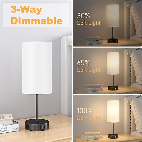 Miniatura 27 de AKASUKI Lámpara de mesa para dormitorio, lámpara táctil regulable de 3 vías con estación de carga doble, lámparas de noche pequeñas para mesitas de