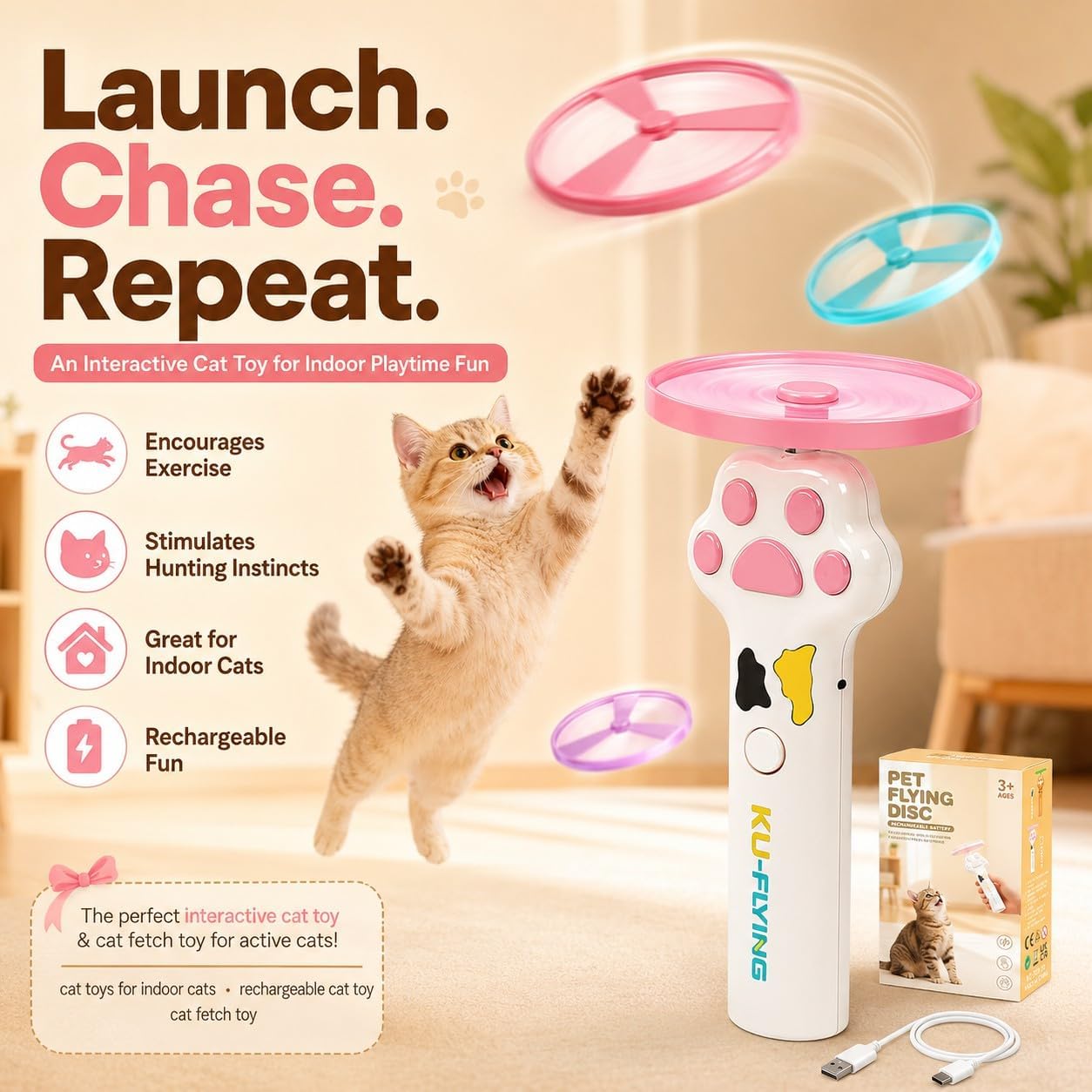 Cat Toy Launcher for Kitten Toys, Cat Toys Interactive, Automatic Cat Toy | Interactive Cat Toys for Indoor Cats, Cat Fetch Toy Launcher with 10 Discs, Cat Toys for Bored Indoor Adult Cats,Best Cat Toy