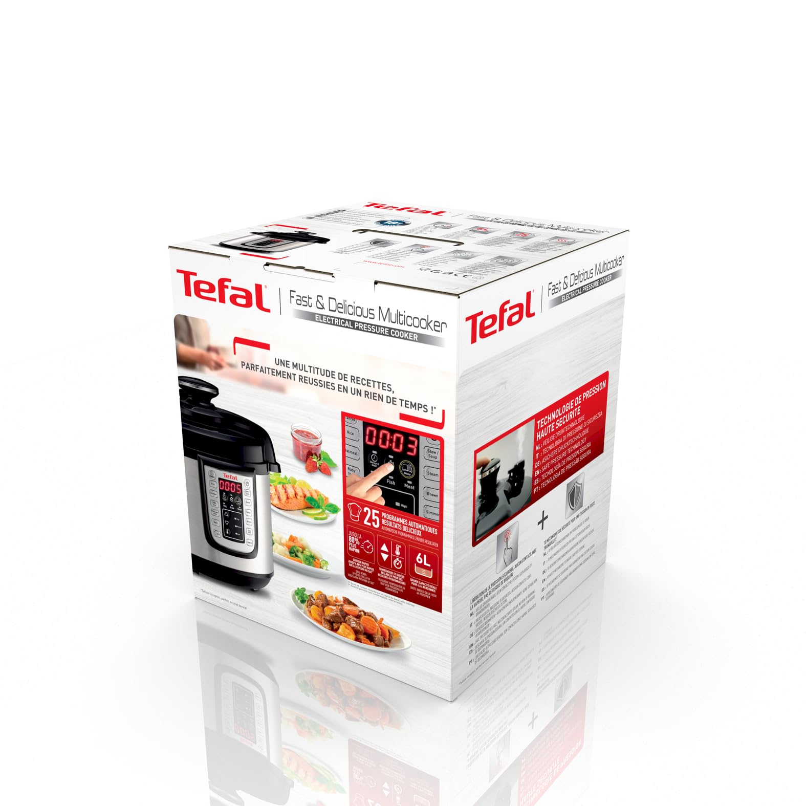 Tefal CY505E Fast & Delicious Multikocher, elektrischer Schnellkochtopf, 6 L Kapazität, 25 Automatische Programme, Bis zu 80% schnelleres Kochen, Energiesparend, Rezeptheft, 1200 W, Edelstahl