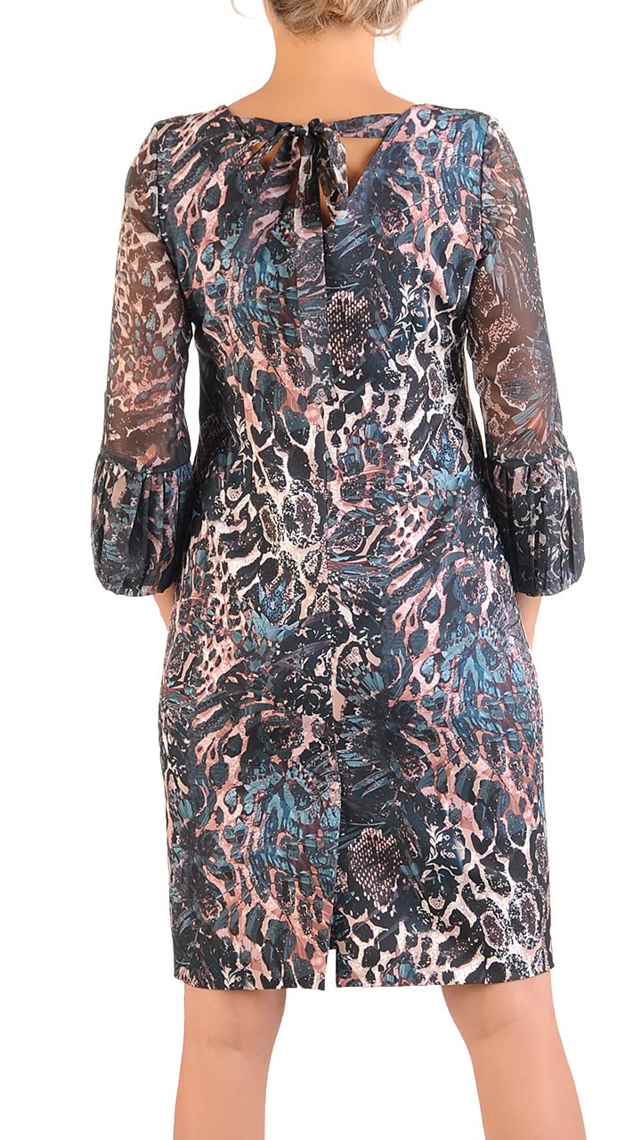 CARLA MORENO - Damska sukienka midi Emma, ukryty zamek, rękaw 3/4, okrągły dekolt, ozdobne marszczenia, elegancka suknia, oversize