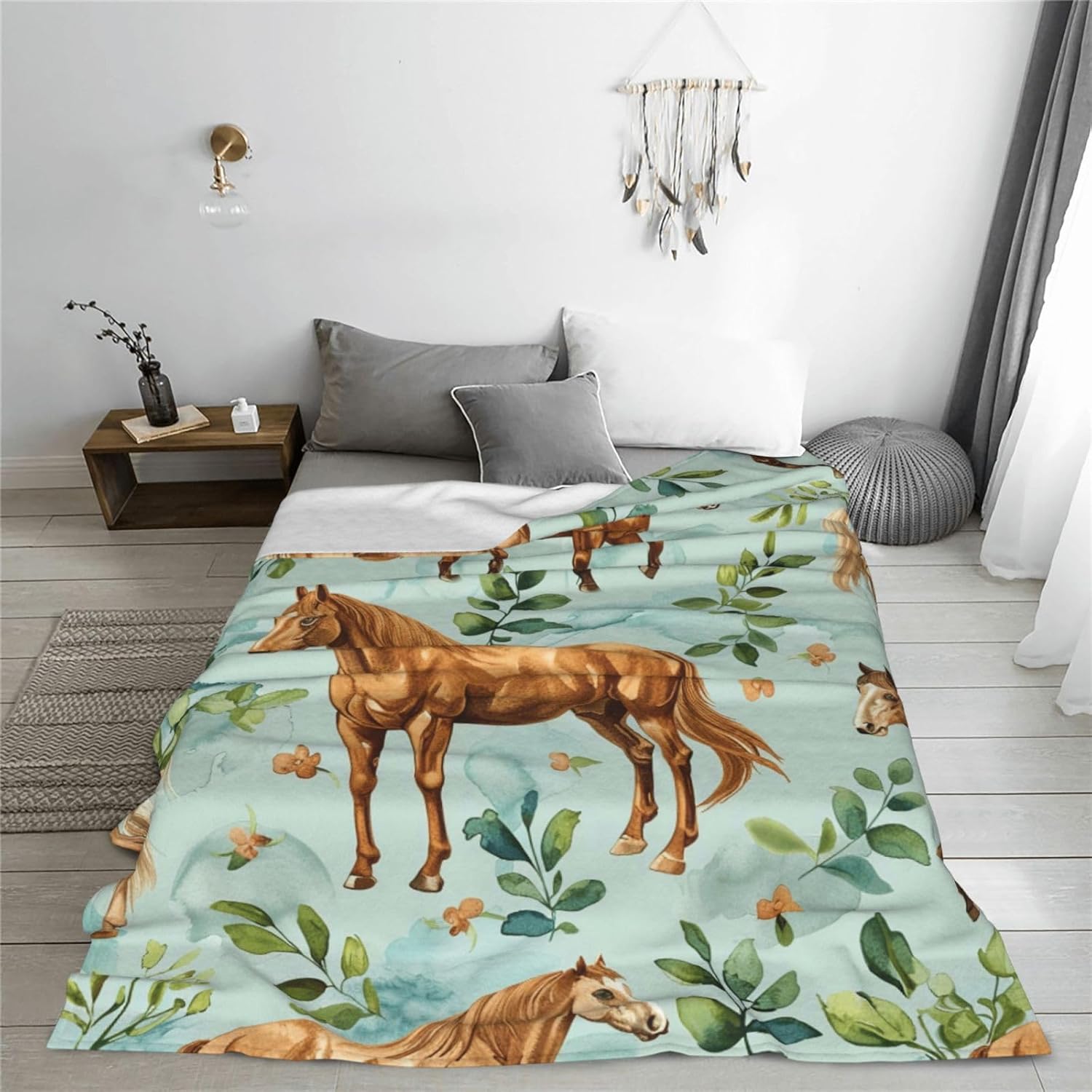 Horse Blanket Horses Decor Animals Throw Blanket Gifts for Girls Boys Lovers Super Warm Soft Plush Lightweight Fleece Flannel Winter Couch Bedding Blankets for Kids Adults Women Men 80"X60"