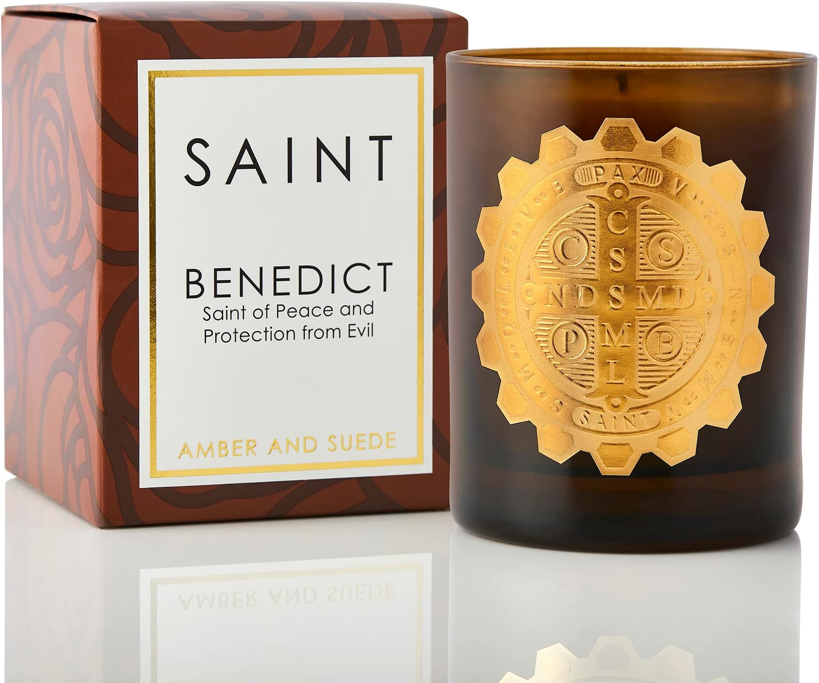 SAINTSaint Benedict Scented Candle with Prayer, Prayer Coin, and Holy Oil, Saint of Peace and Protection from Evil, Soy Coconut Aromatherapy Candle with 80 Hour Burn Time, Special Edition