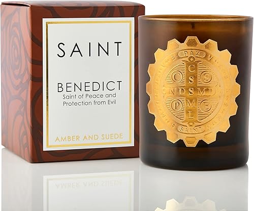 SAINT Vela perfumada de San Benito con oración, moneda de oración y aceite sagrado, San de la paz y protección contra el mal, vela de aromaterapia