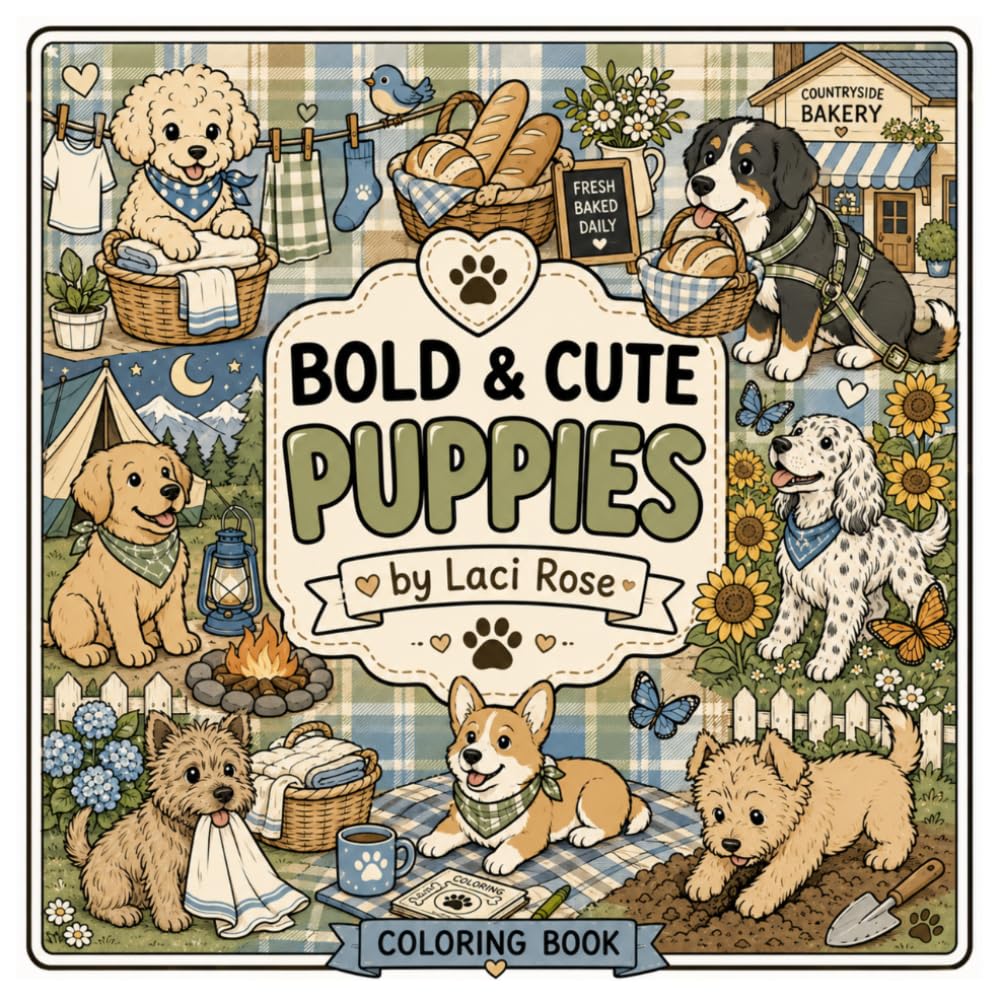 BOLD & CUTE PUPPIES: A Cozy Collection of Cute Puppy Scenes with Bold and Simple Designs