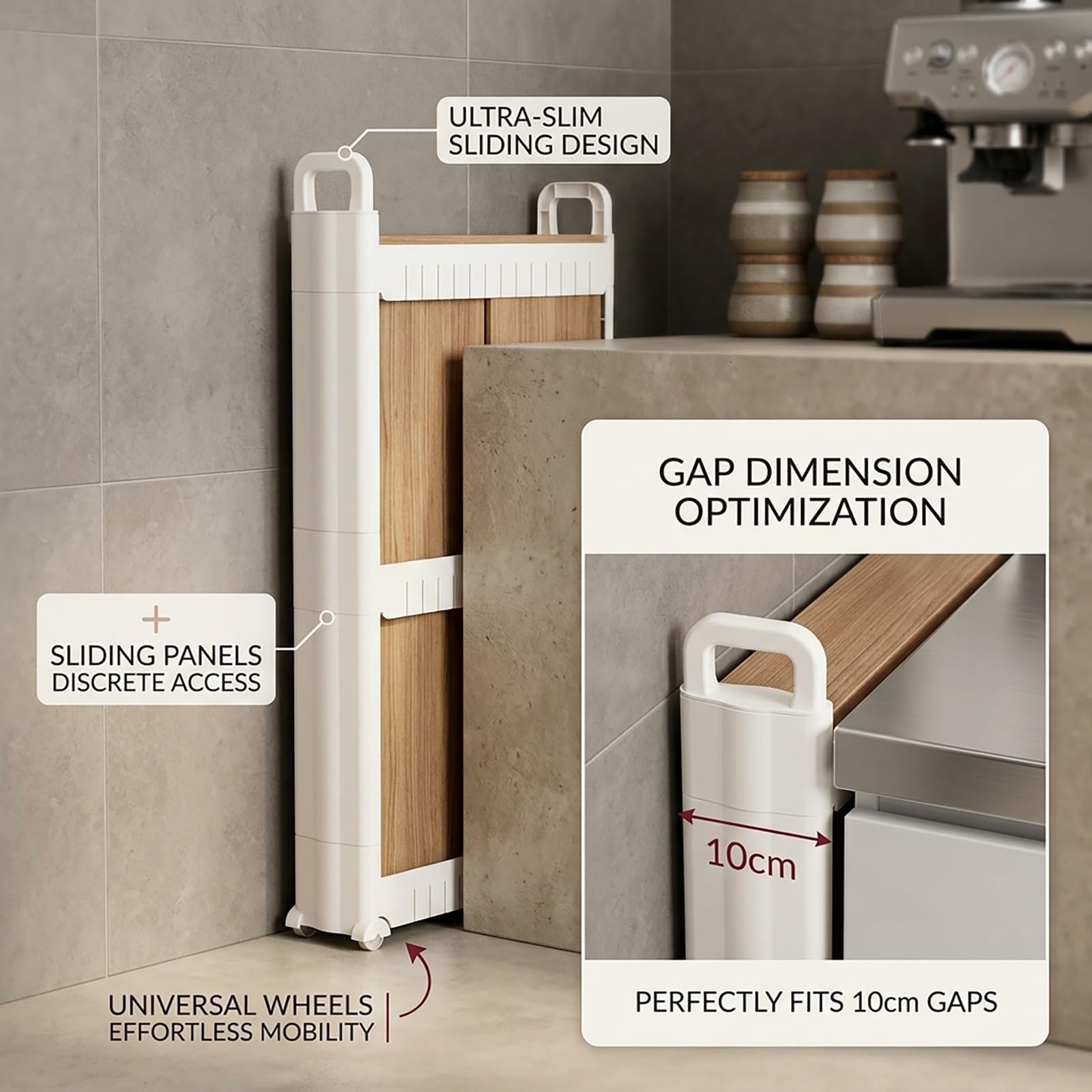 Carrello Portaoggetti Stretto, Mobiletto Bagno Salvaspazio, Carrellino Cucina per Spazi Stretti, Scaffale Multiuso Mobile per Lavanderia con Ruote(39x7x42.5cm)