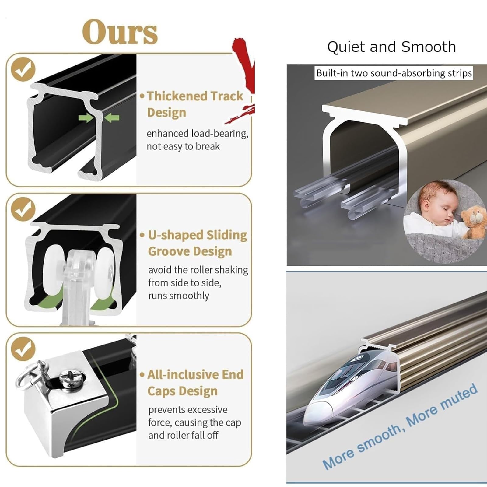 Szyna do zasłon ze stopu aluminium, szyna do zasłon do kampera, szyna sufitowa do zasłon, sufit do montażu na ścianie, karnisz z rolkami wyciszającymi, złoty, 150 cm