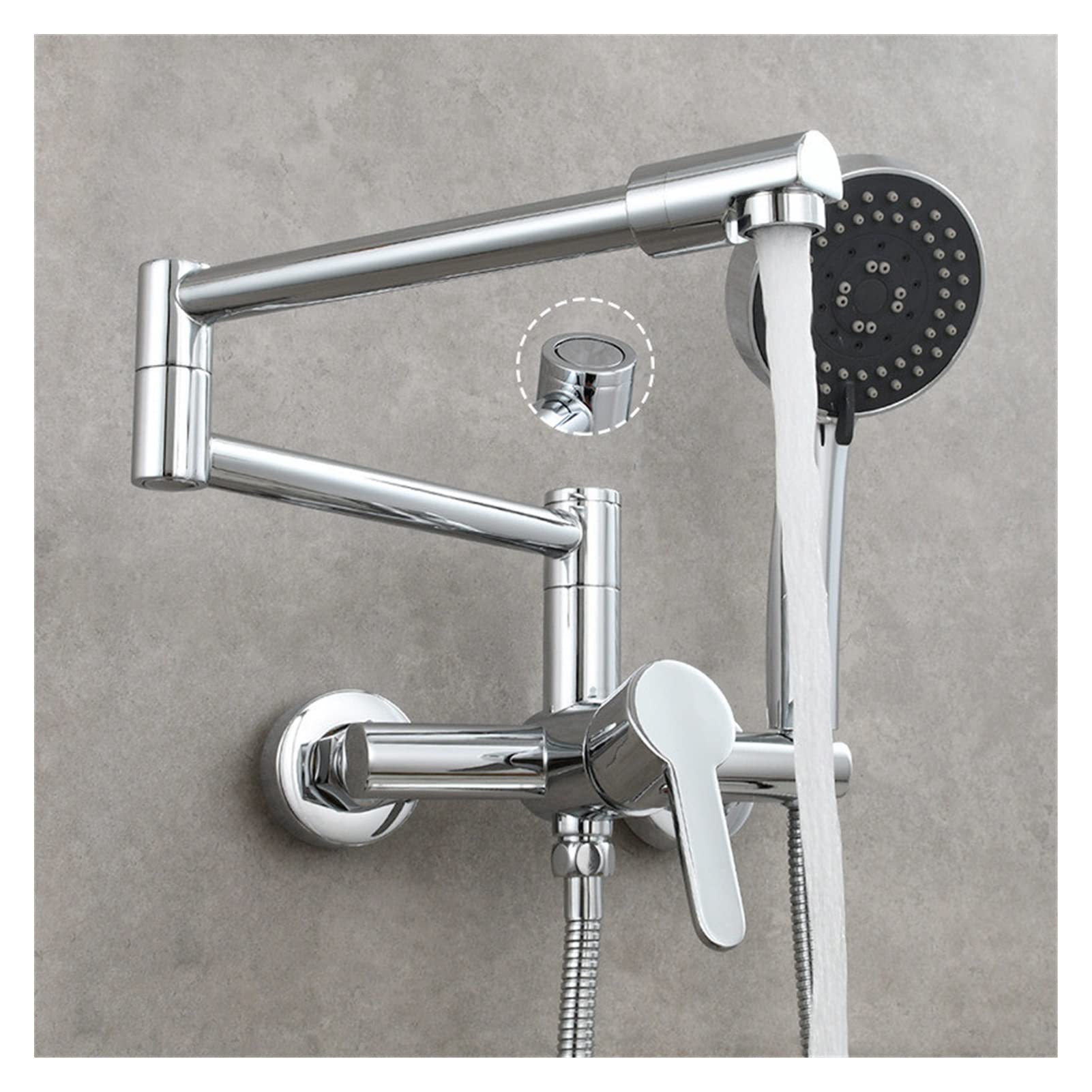 Flexible Swivel Tap, Fodable Kitchen Faucet Brass Black Sink Mixer Tap Hot & Cold Wall Mounted with Spray Gun Rotating(Style 1 Chrome)