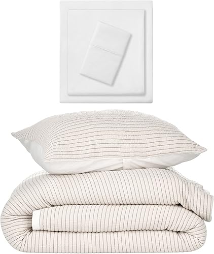 Nate Home mDesign by Nate Berkus 2-Piece Cotton Matelasse Duvet Cover Set 200TC Percale Sheets from mDesign, Twin Size, Light BrownCream Duvet,