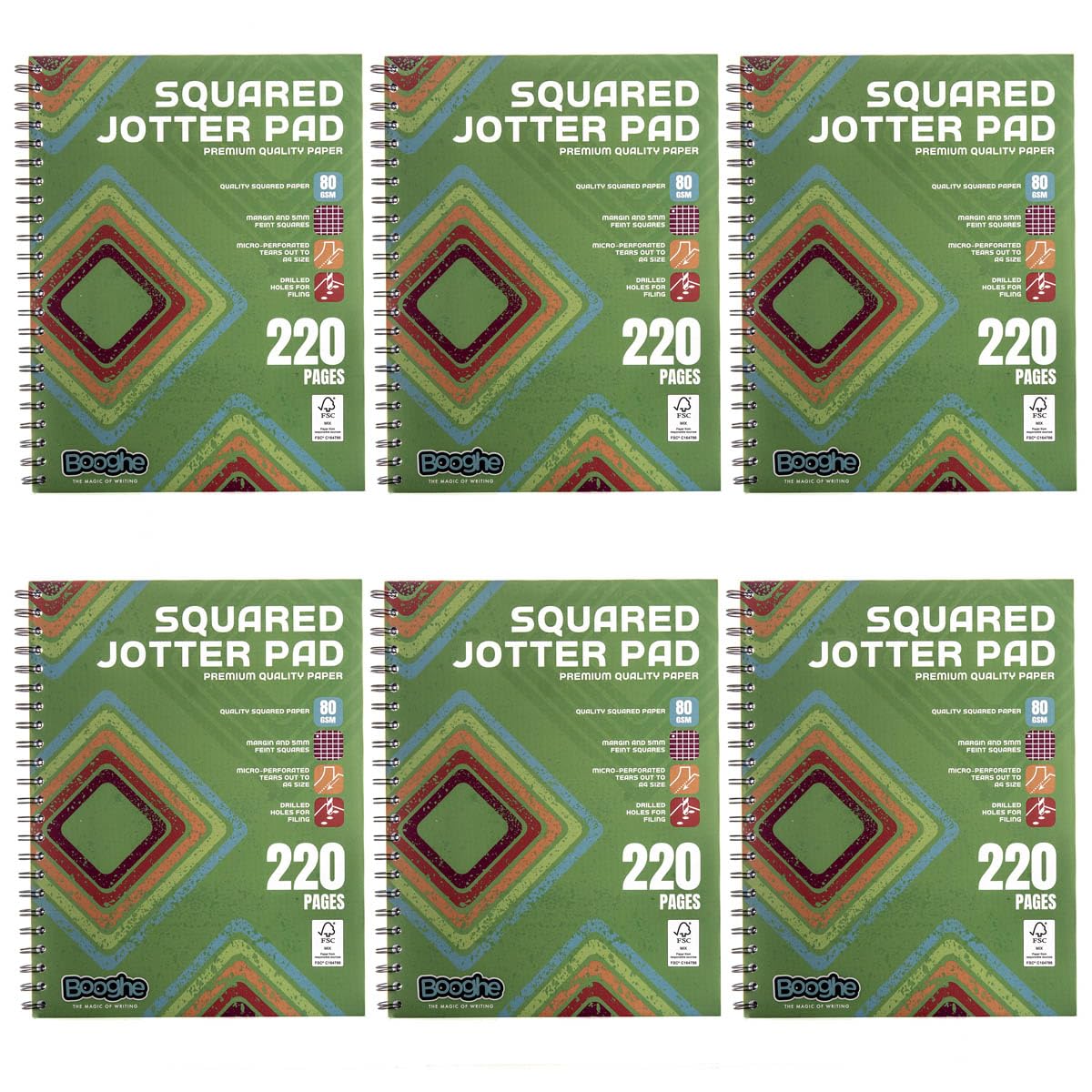 Booghe A4 Squared Jotta Notepad Wirebound With Premium quality writing paper 220 pages,with 80 GSM,4-Hole Punch Margins And Perforated Edges - Ideal for mathematic or Basic engineering use(Pack of 15)
