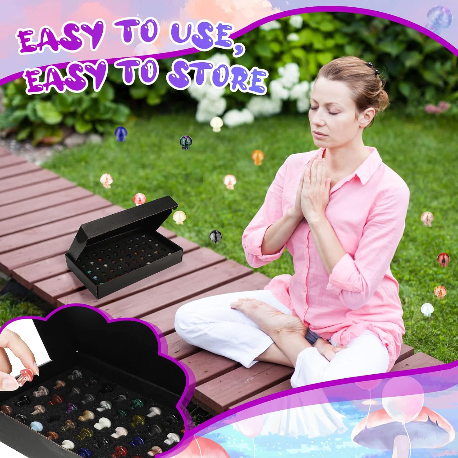 Fumete 50 Pcs Crystal Mushroom Sculpture Decor Bulk Cute Mini Mushroom Crystals Hand Carved Polished Healing Mushroom Shape Crystals Gemstone Mini Quartz Mushroom for Witchcraft Supplies Meditation