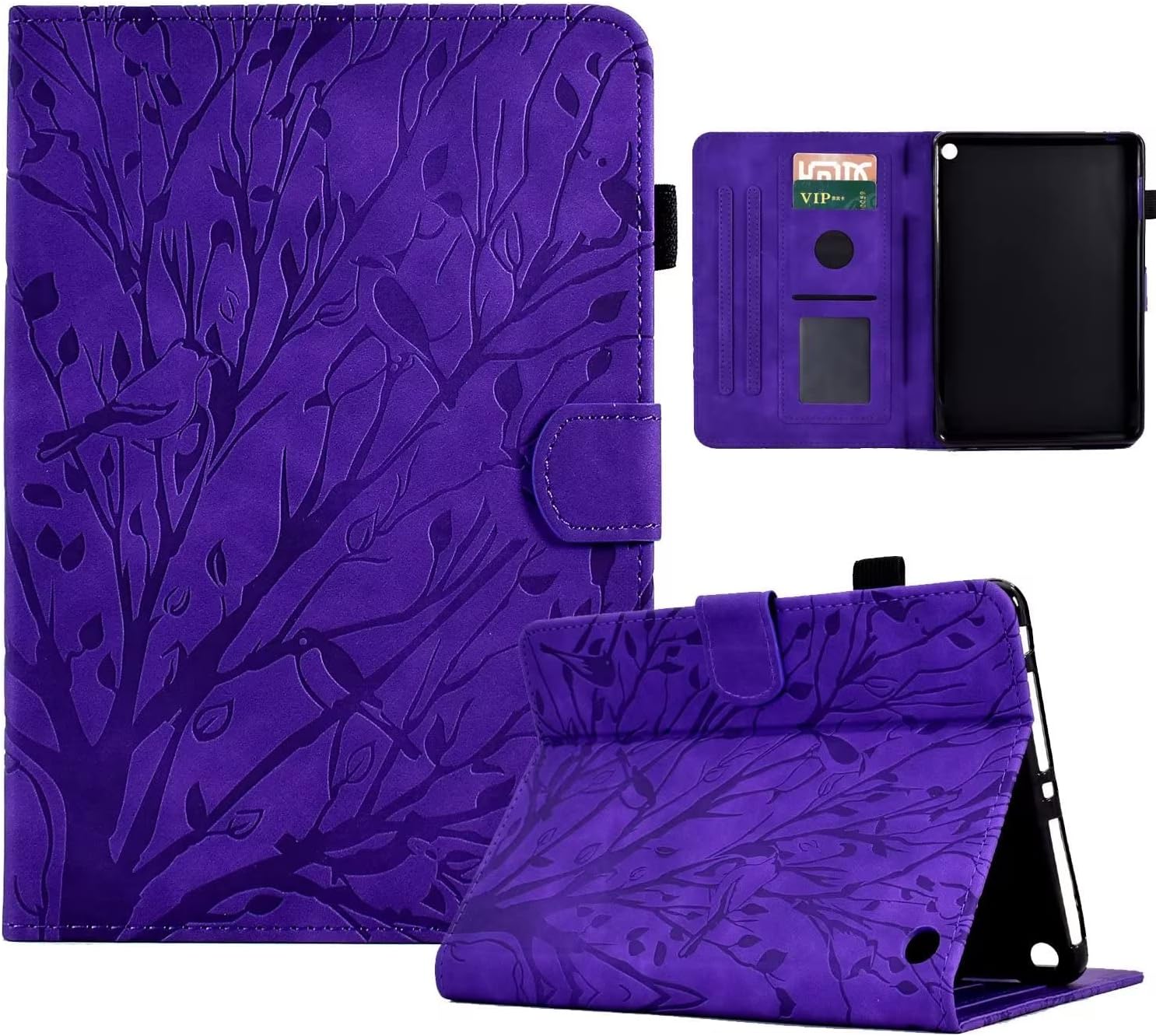YUNHOTIC Case for Amazon Fire HD 8 & 8 Plus Case (12th/10th 2022/2020 Release),Fire 8 Cover, Premium PU Leather Stand Cover with Smart Auto Wake/Sleep - Purple Tress