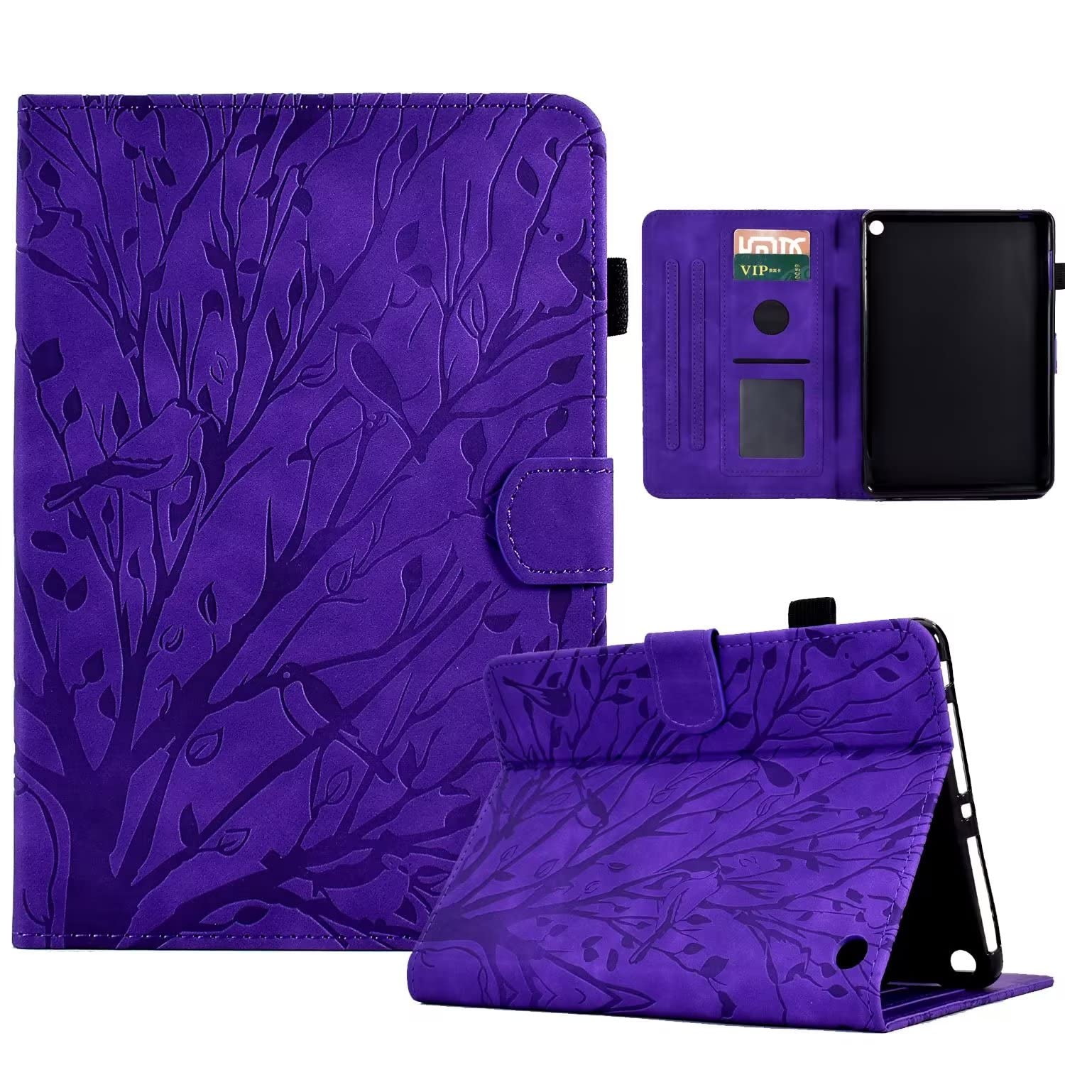 YUNHOTIC Case for Amazon Fire HD 8 & 8 Plus Case (12th/10th 2022/2020 Release),Fire 8 Cover, Premium PU Leather Stand Cover with Smart Auto Wake/Sleep - Purple Tress