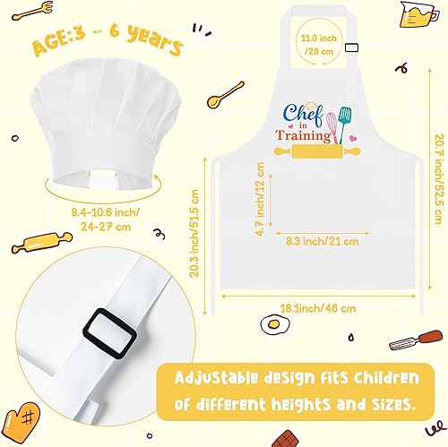 Miniatura 272 de R HORSE Juego de 2 delantales para niños y sombrero de chef, delantal de cocina azul ajustable para niños, kit de pintura y entrenamiento