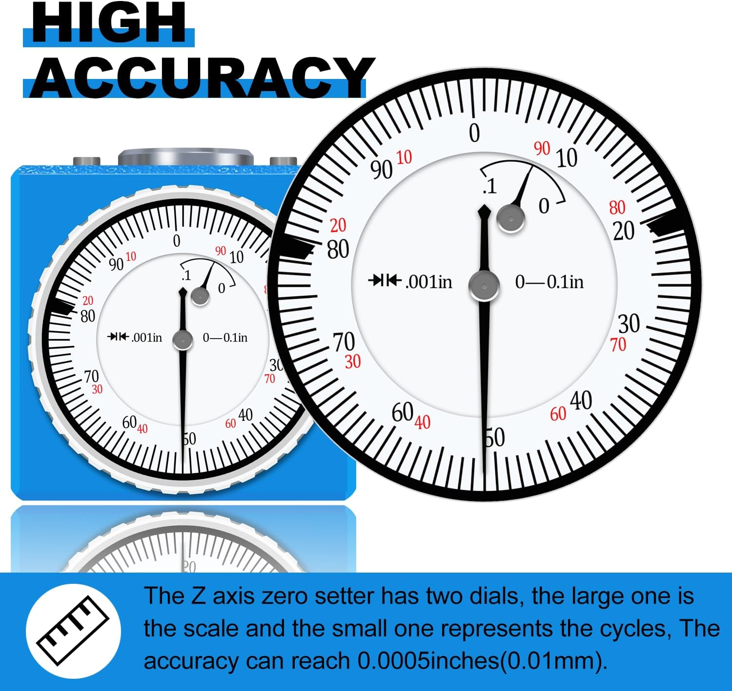 Z Axis Zero Setting 0-0.1'' X 0.001'', 2" Zero CNC Instrument Setter,CNC Machining Center Blade Adjuster,for CNC Lathe,Milling Machine,Drilling Machine