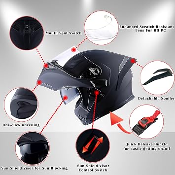 1Storm Motorcycle Modular Full Face Helmet Flip up Dual Visor Inner Sun Shield: HB89